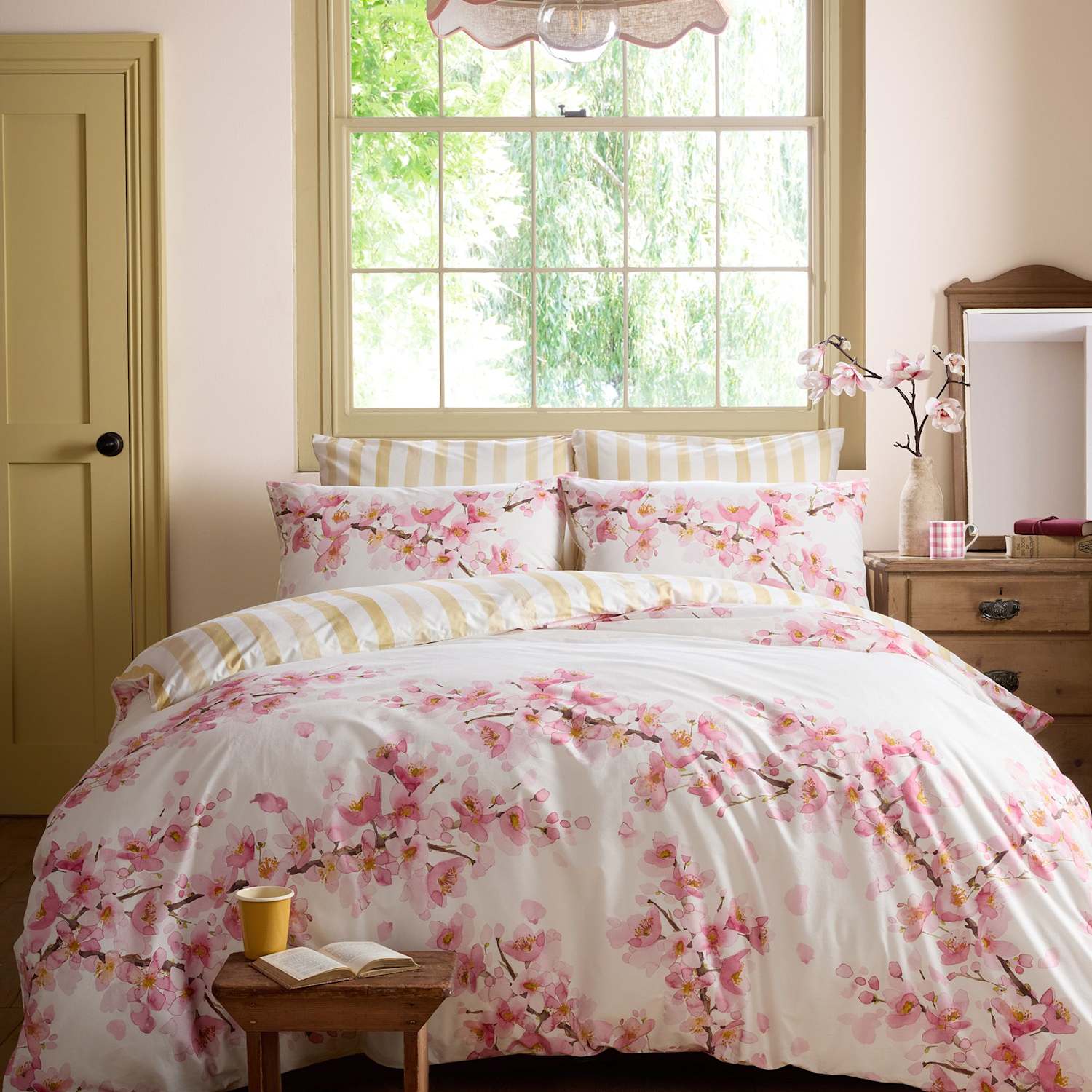Bluebellgray Pure Cotton Cherry Blossom Bedding Set - Single (3 ft) - Pink Mix - Available at M&S