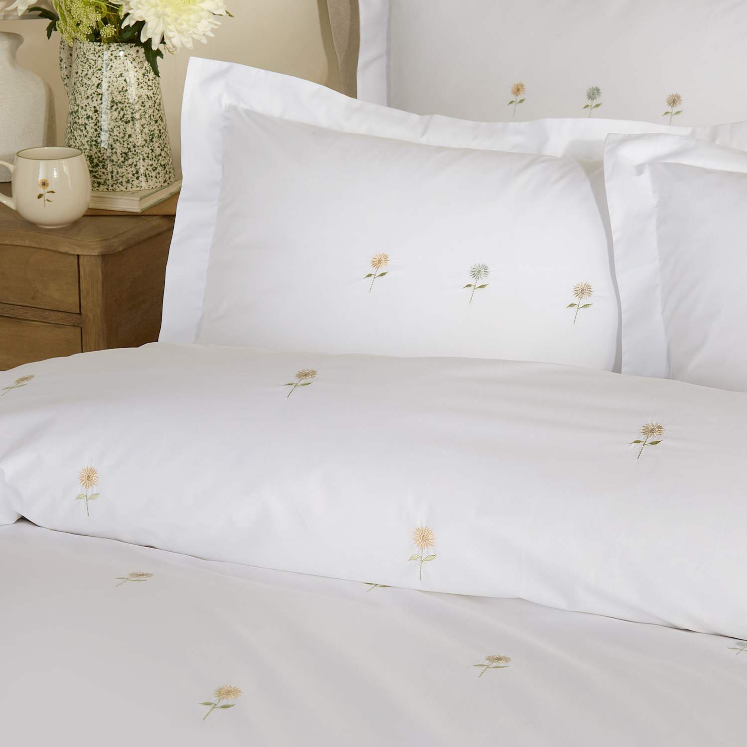 Sophie Allport 2 Pack Pure Cotton Embroidered Sunflowers Oxford Pillowcases - White - Available at M&S