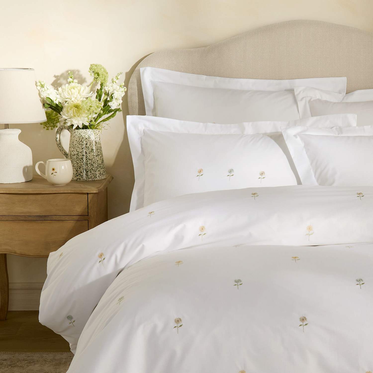 Sophie Allport Pure Cotton Embroidered Sunflower Bedding Set - Super King Size (6 ft) - White - Available at M&S