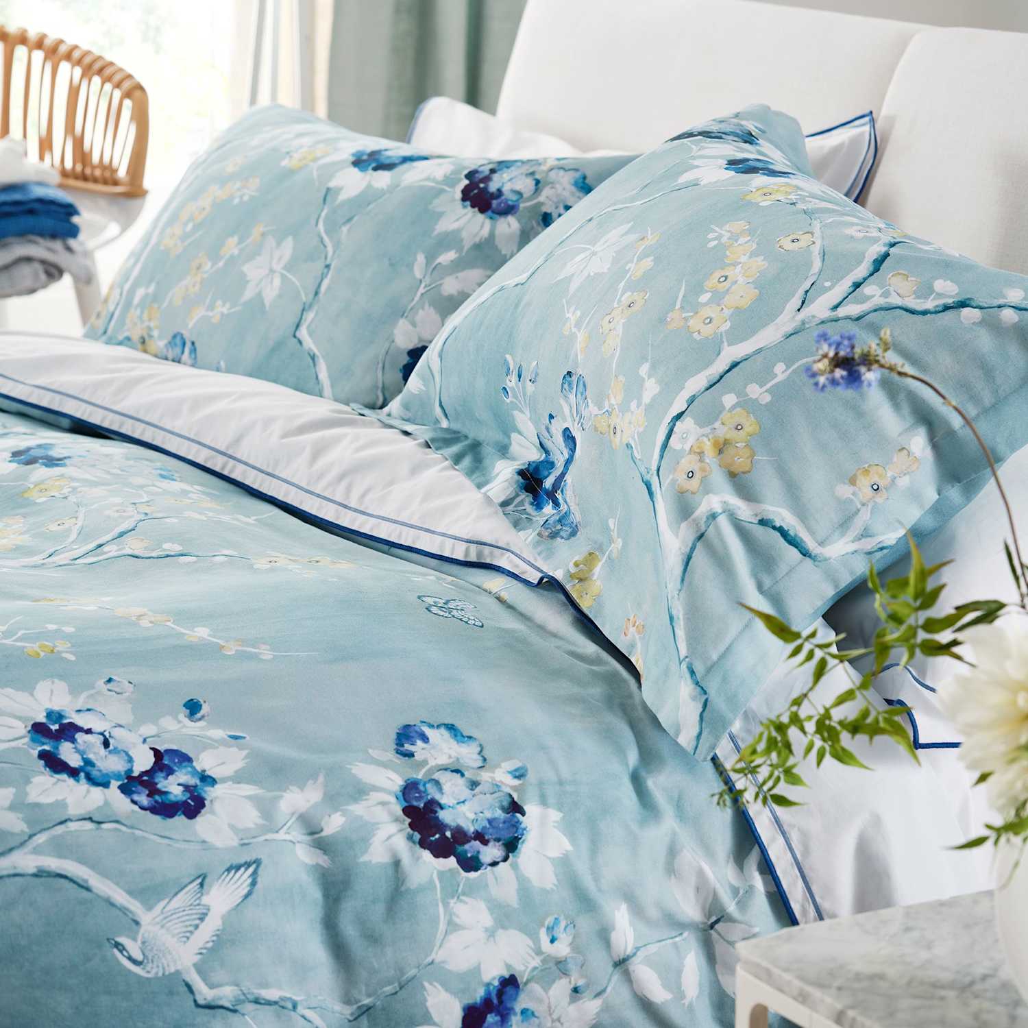 Designers Guild Pure Cotton Sateen Floral Pillowcase Set - Blue Mix - Available at M&S