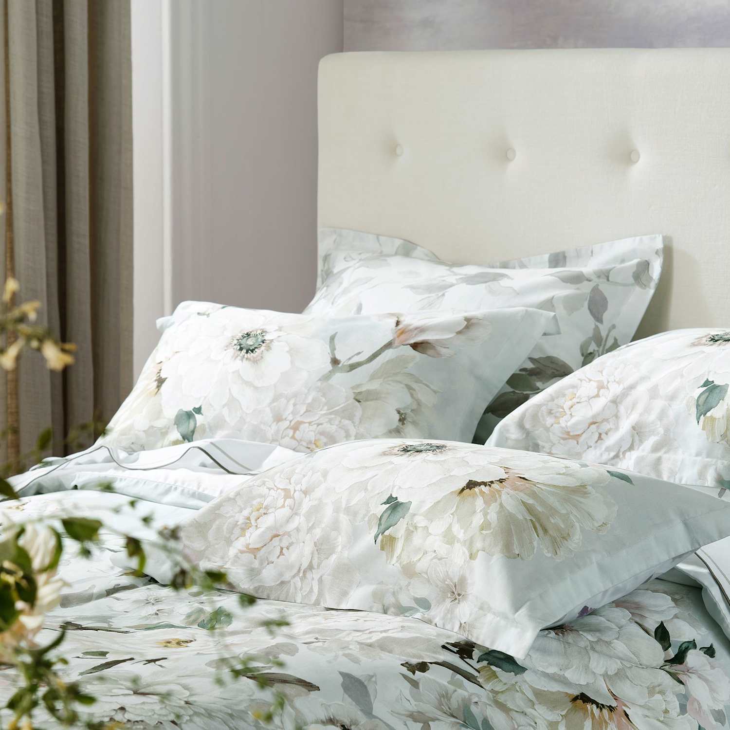 Designers Guild Pure Cotton Sateen Floral Pillowcase Set - Grey Mix - Available at M&S