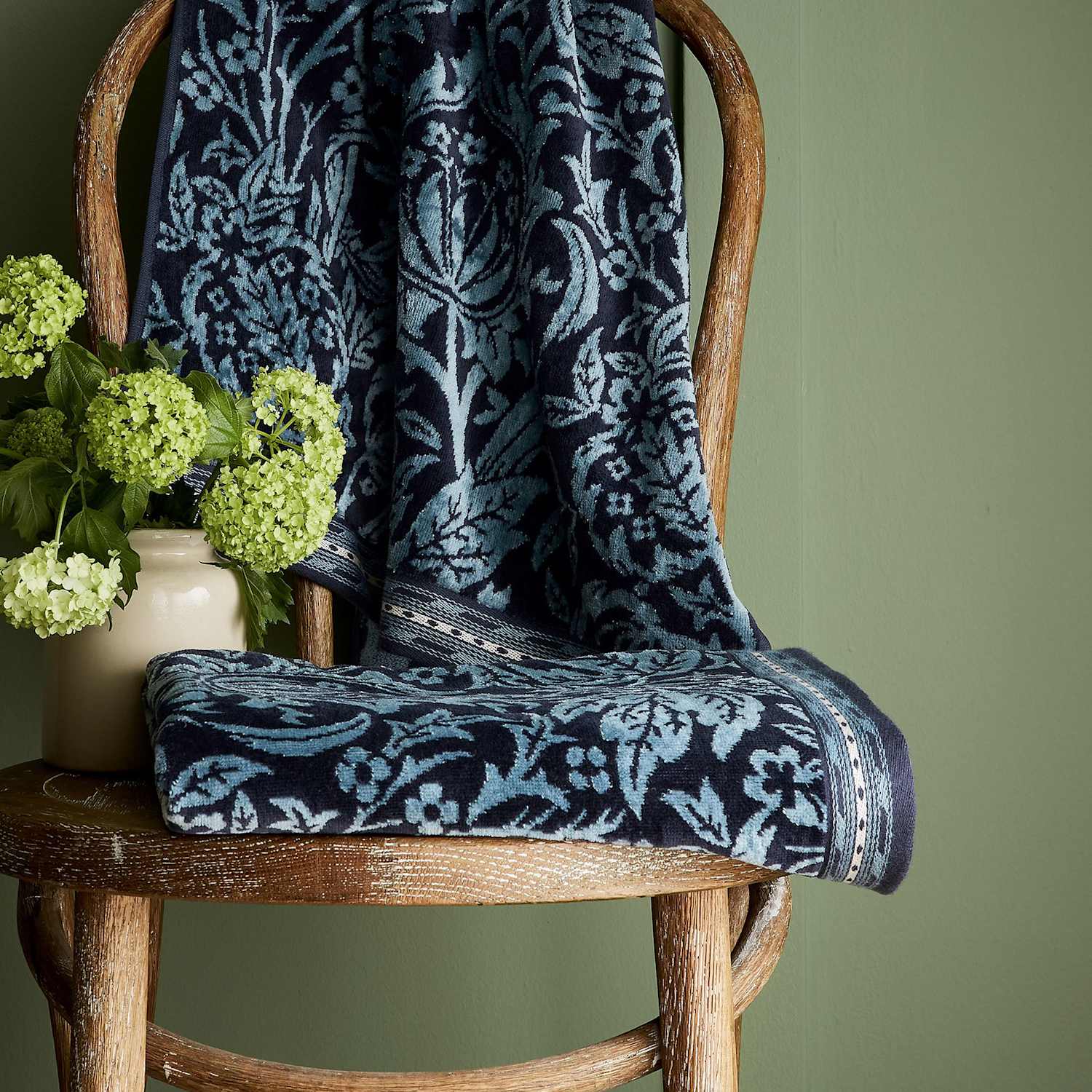 Morris & Co Unisex Cotton-Rich Elmcote Towel - Bath Towel - Blue Mix - Available at M&S