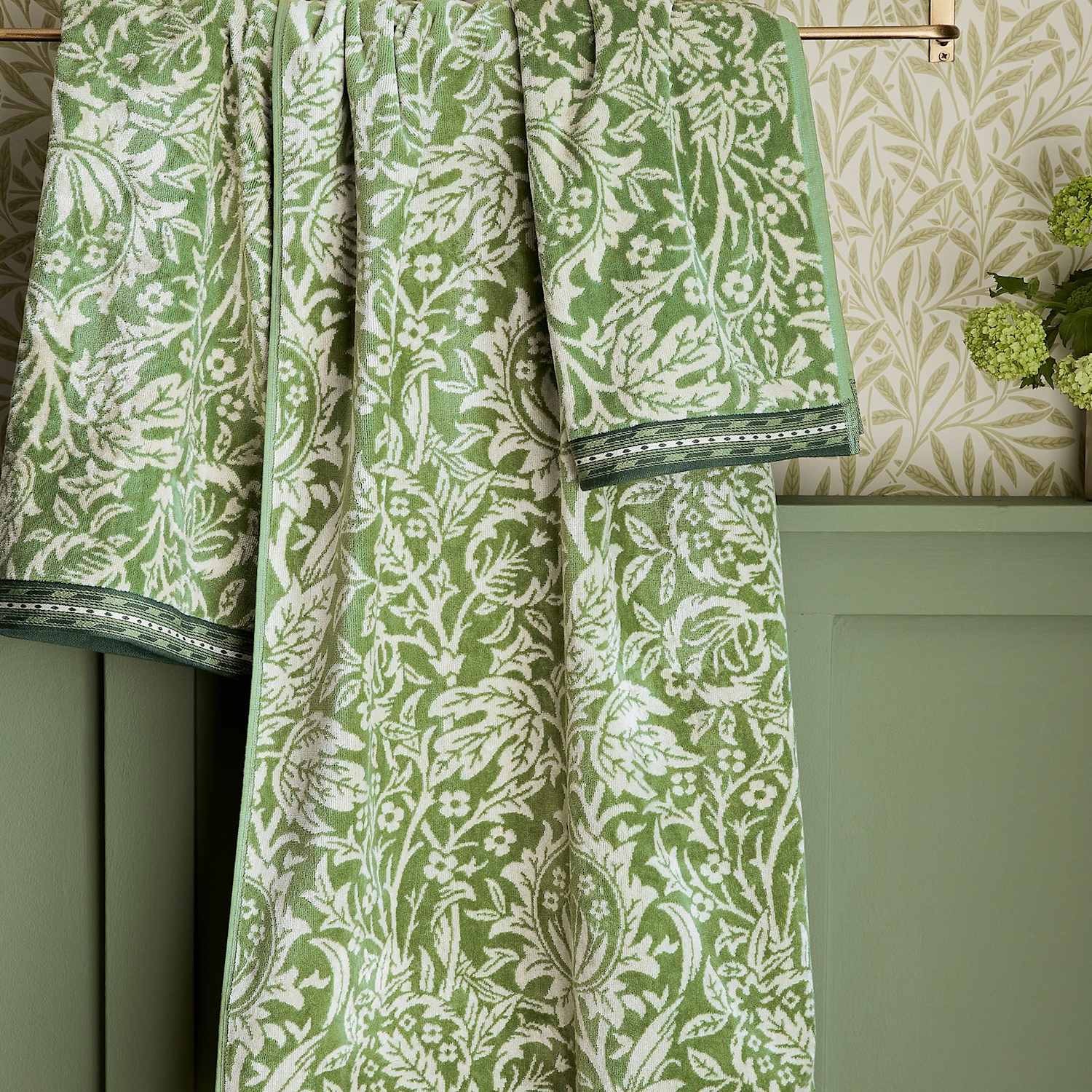Morris & Co Unisex Cotton-Rich Elmcote Towel - Bath Towel - Green Mix - Available at M&S