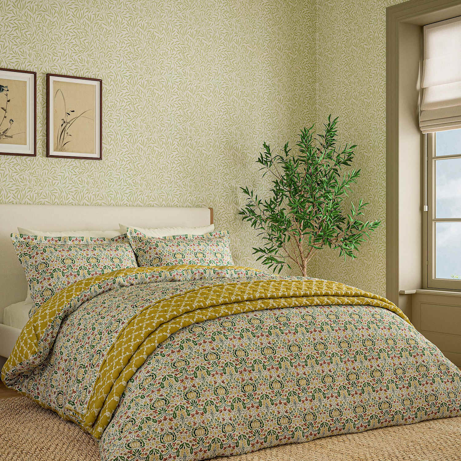 Morris & Co Pure Cotton Little Chintz Bedding Set - King Size (5 ft) - Green Mix - Available at M&S
