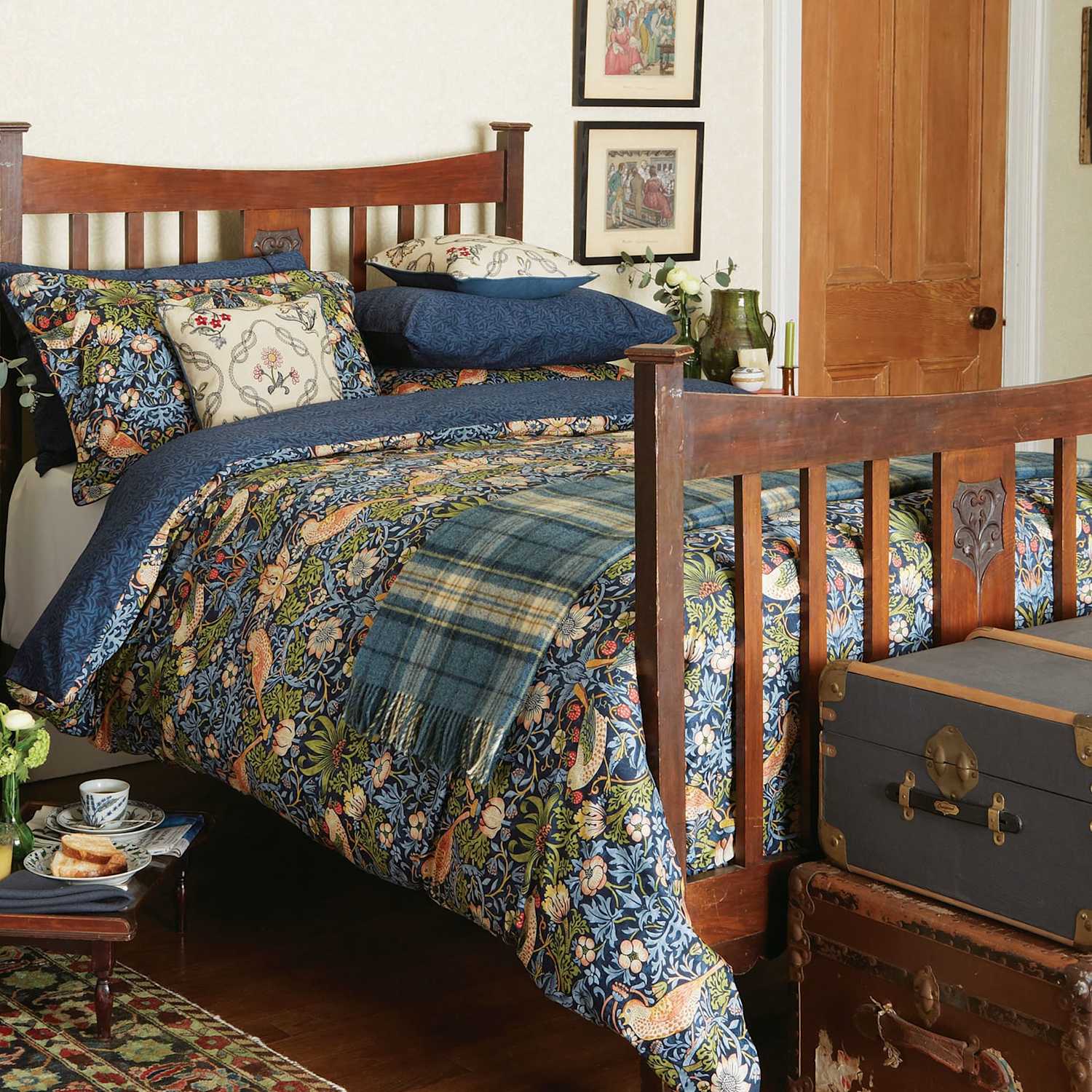 Morris & Co Pure Cotton Strawberry Thief Bedding Set - Single (3 ft) - Indigo Mix - Available at M&S