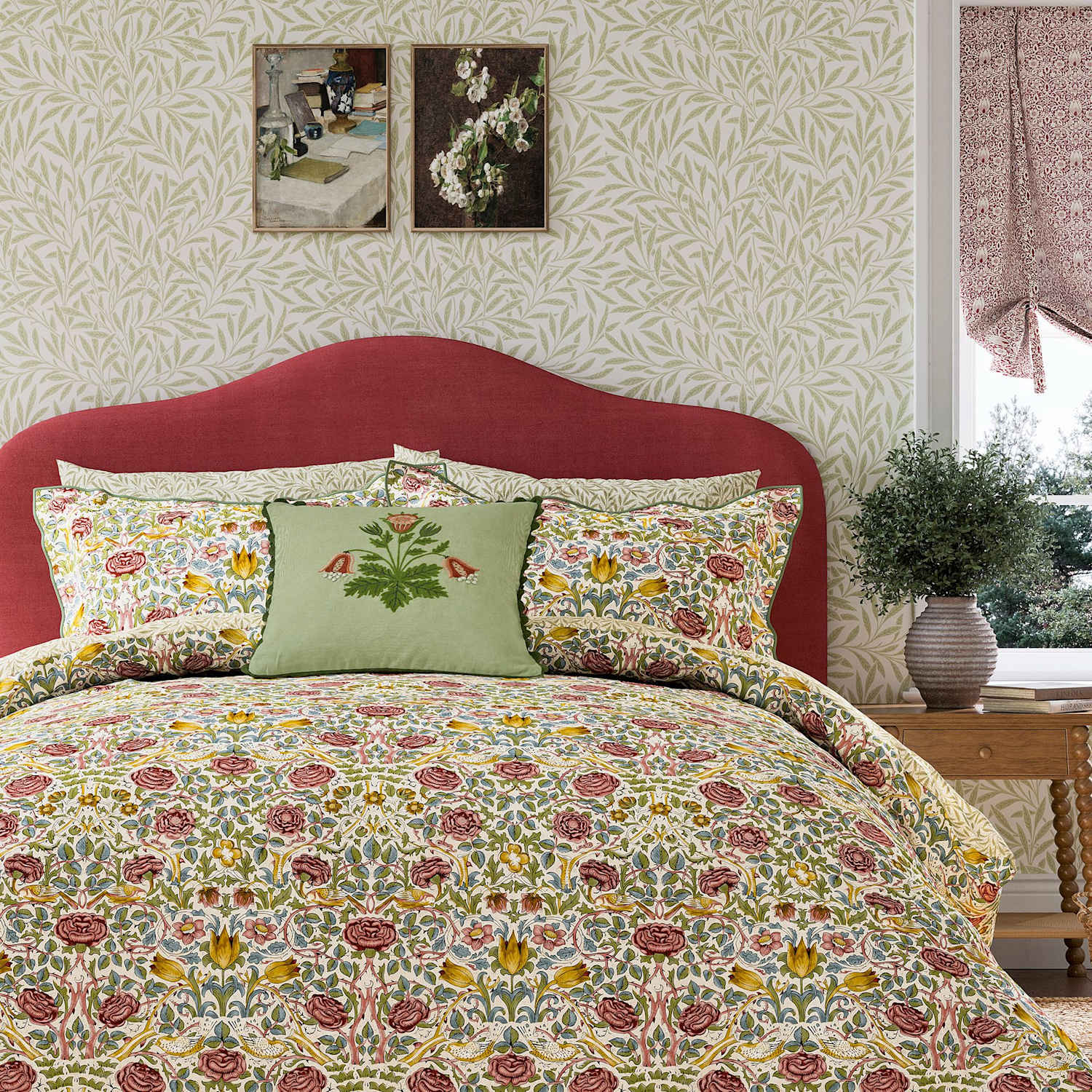 Morris & Co Pure Cotton Rose Bedding Set - King Size (5 ft) - Green Mix - Available at M&S