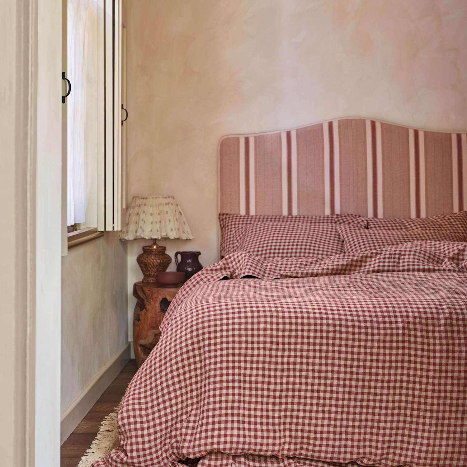 Piglet In Bed Linen Rich Gingham Duvet Cover - Double (4 ft 6) - Red Mix - Available at M&S