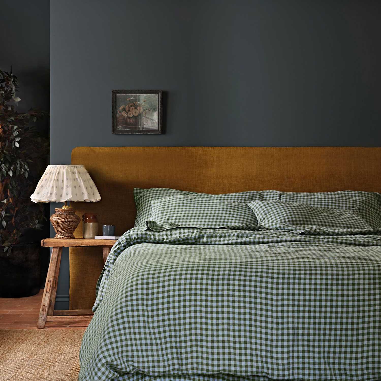 Piglet In Bed Linen Rich Gingham Duvet Cover - King Size (5 ft) - Green Mix - Available at M&S