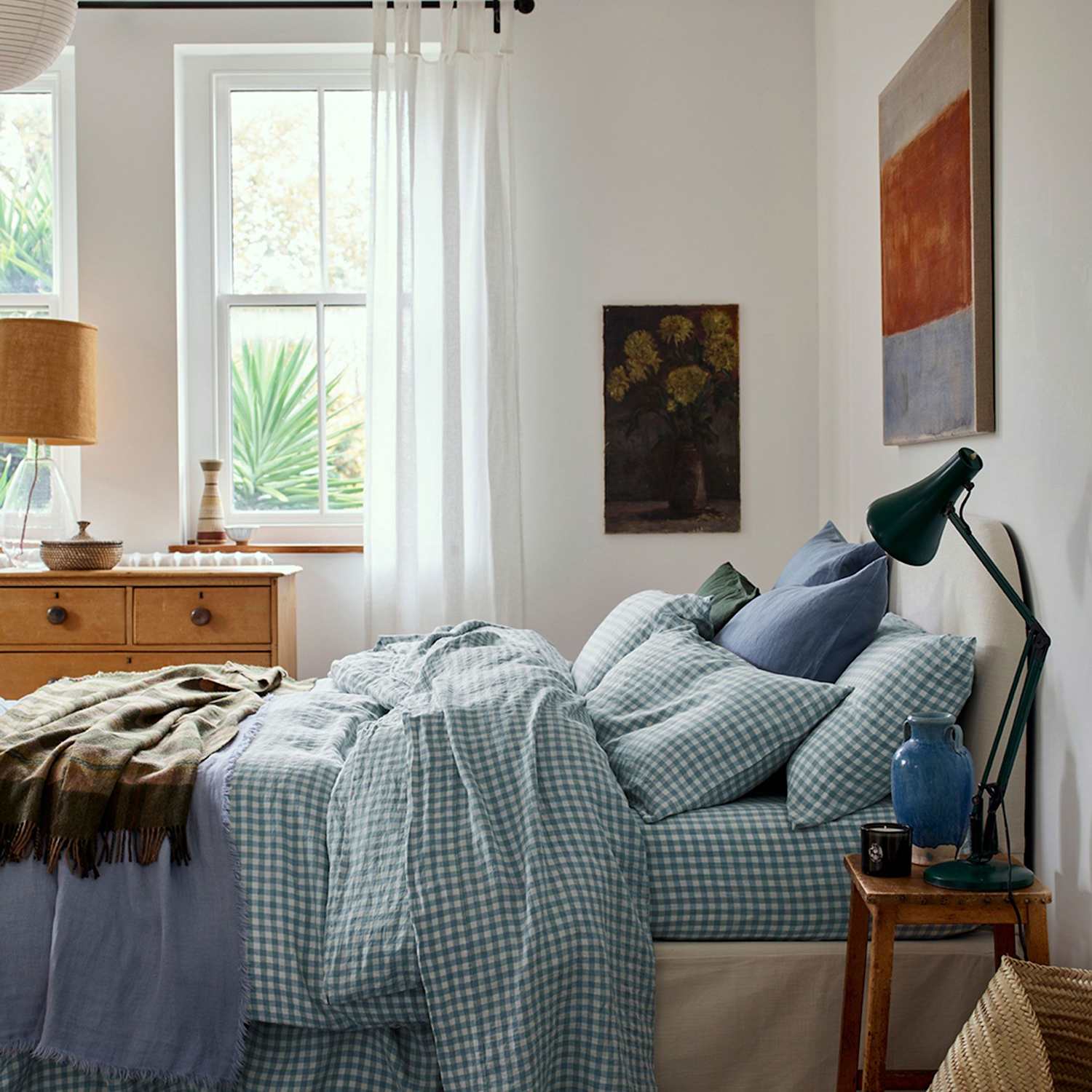 Piglet In Bed Pure Linen Gingham Duvet Cover - King Size (5 ft) - Blue Mix - Available at M&S