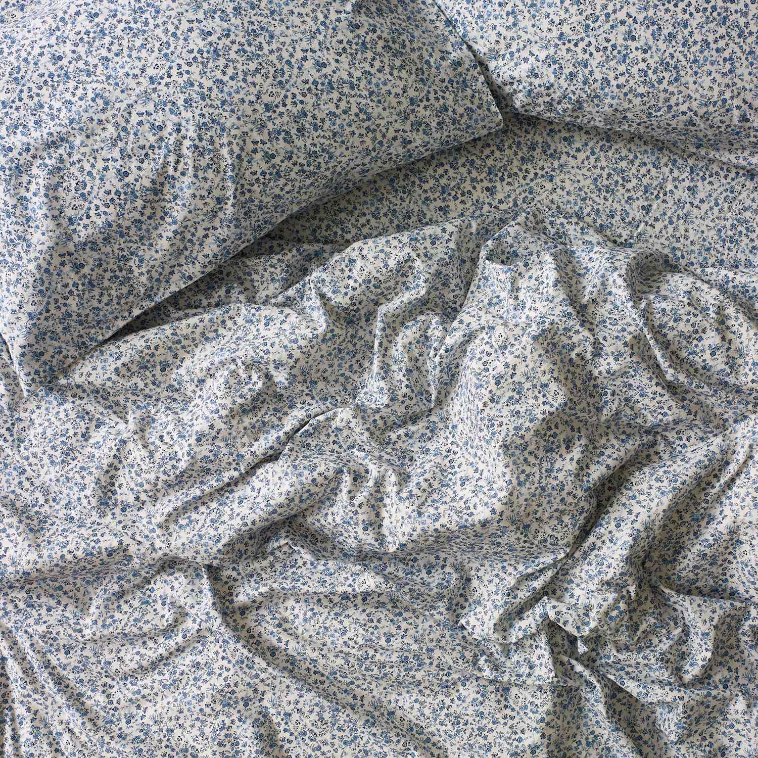 Piglet In Bed Pure Cotton Mini Meadow Duvet Cover - Double (4 ft 6) - Blue Mix - Available at M&S