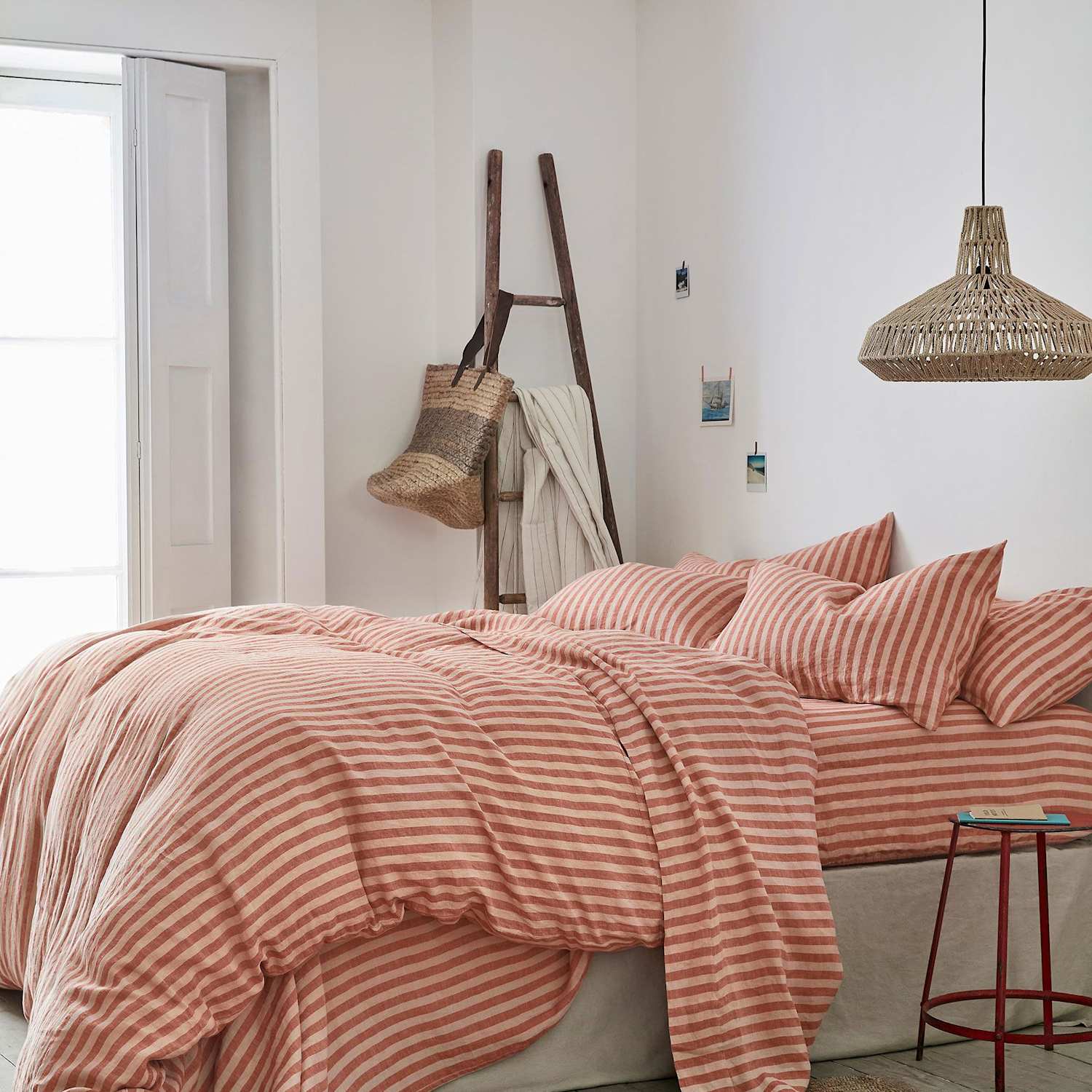 Piglet In Bed Linen Rich Pembroke Stripe Duvet Cover - Double (4 ft 6) - Orange Mix - Available at M&S