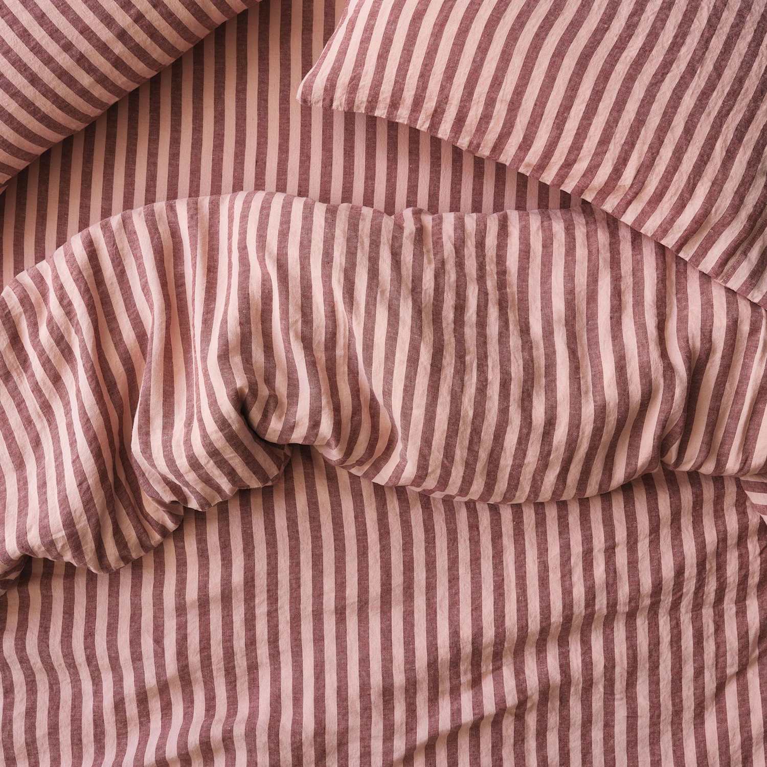 Piglet In Bed Pure Linen Pembroke Stripe Duvet Cover - Double (4 ft 6) - Red Mix - Available at M&S