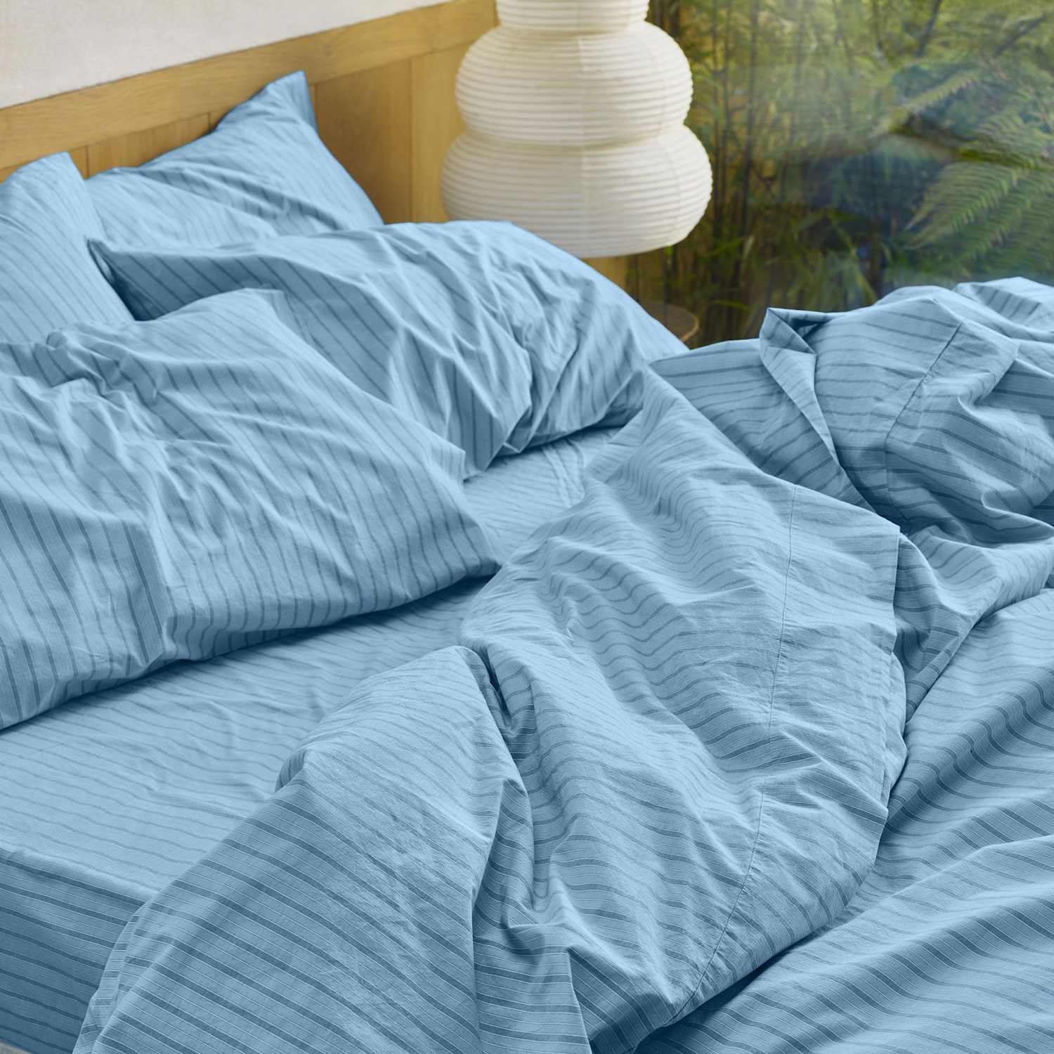 Piglet In Bed Washed Cotton Striped Duvet Cover - Single (3 ft) - Blue Mix - Available at M&S