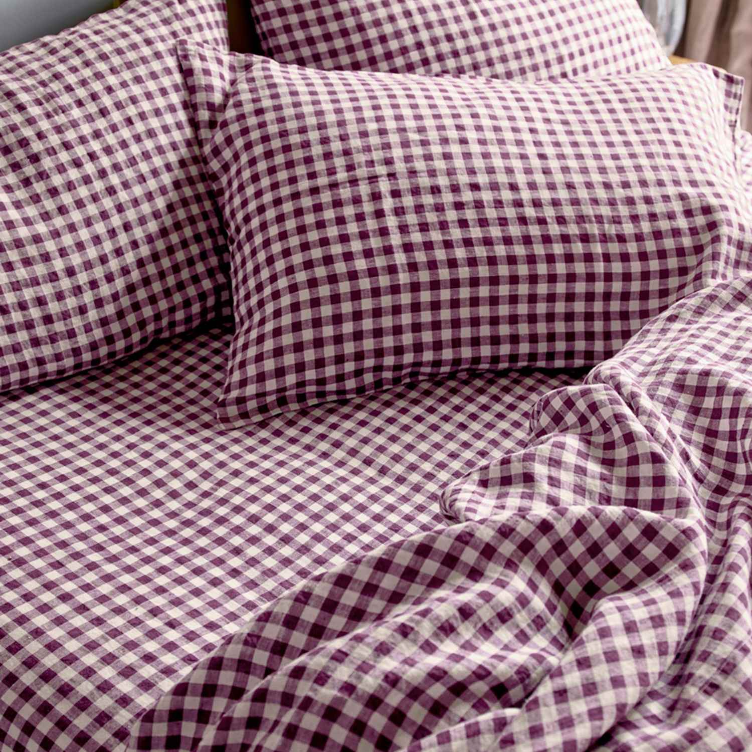 Piglet In Bed Linen Rich Gingham Fitted Sheet - Single (3 ft) - Purple Mix - Available at M&S