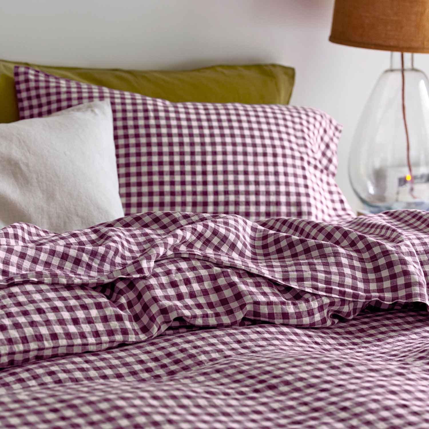 Piglet In Bed Linen Rich Gingham Flat Sheet - Single (3 ft) - Purple Mix - Available at M&S