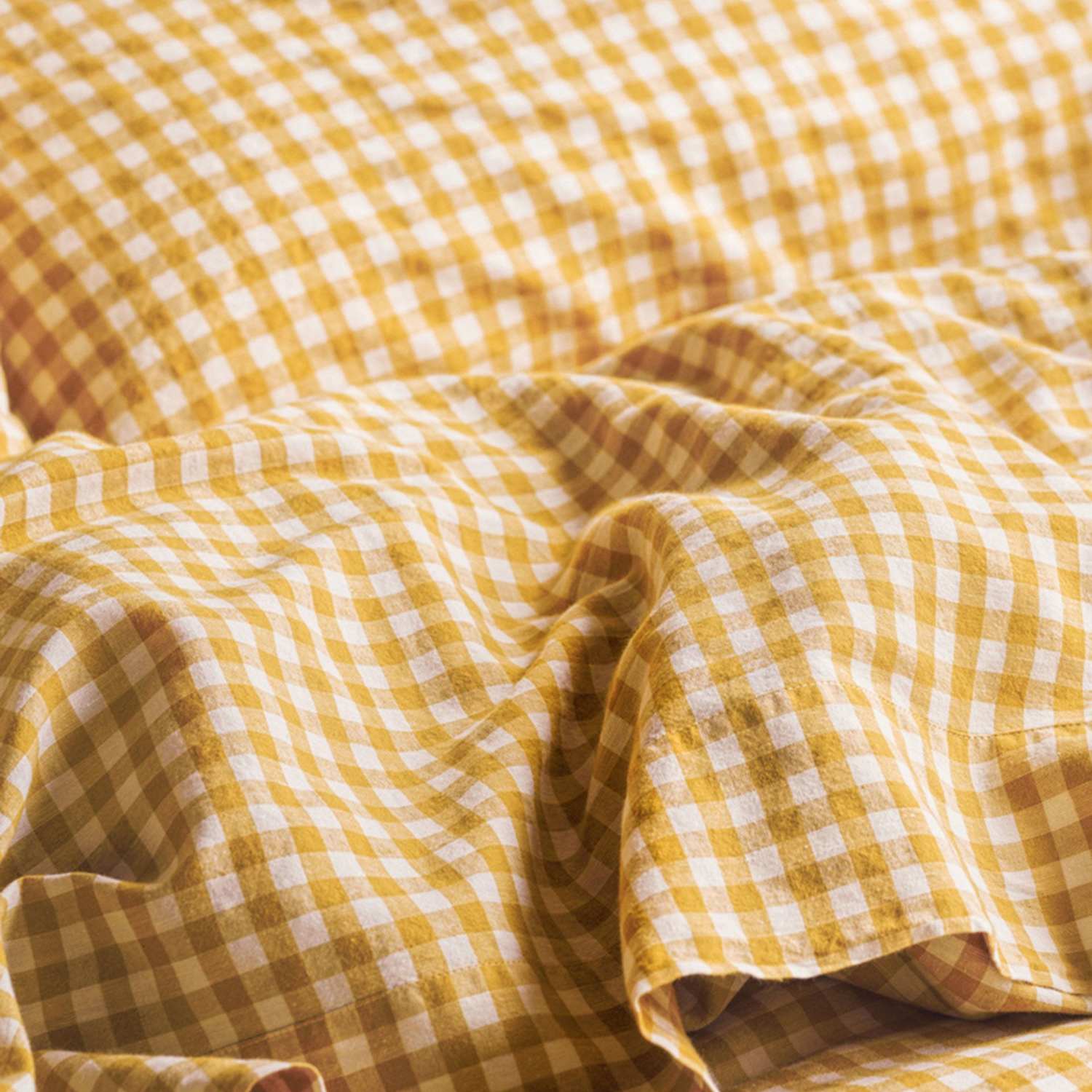Piglet In Bed Linen Rich Gingham Flat Sheet - Single (3 ft) - Yellow Mix - Available at M&S