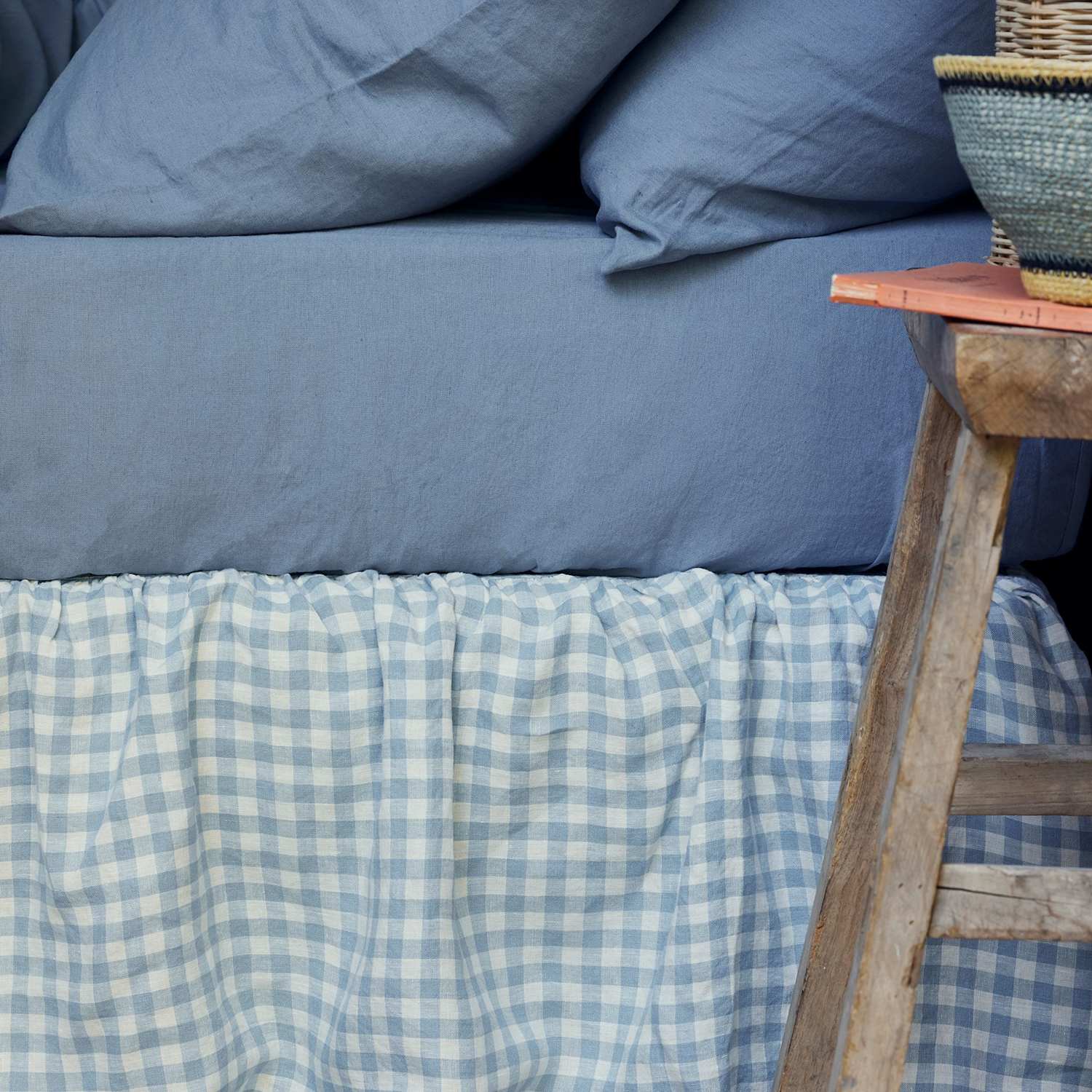 Piglet In Bed Linen Rich Gingham Valance Sheet - King Size (5 ft) - Blue Mix - Available at M&S