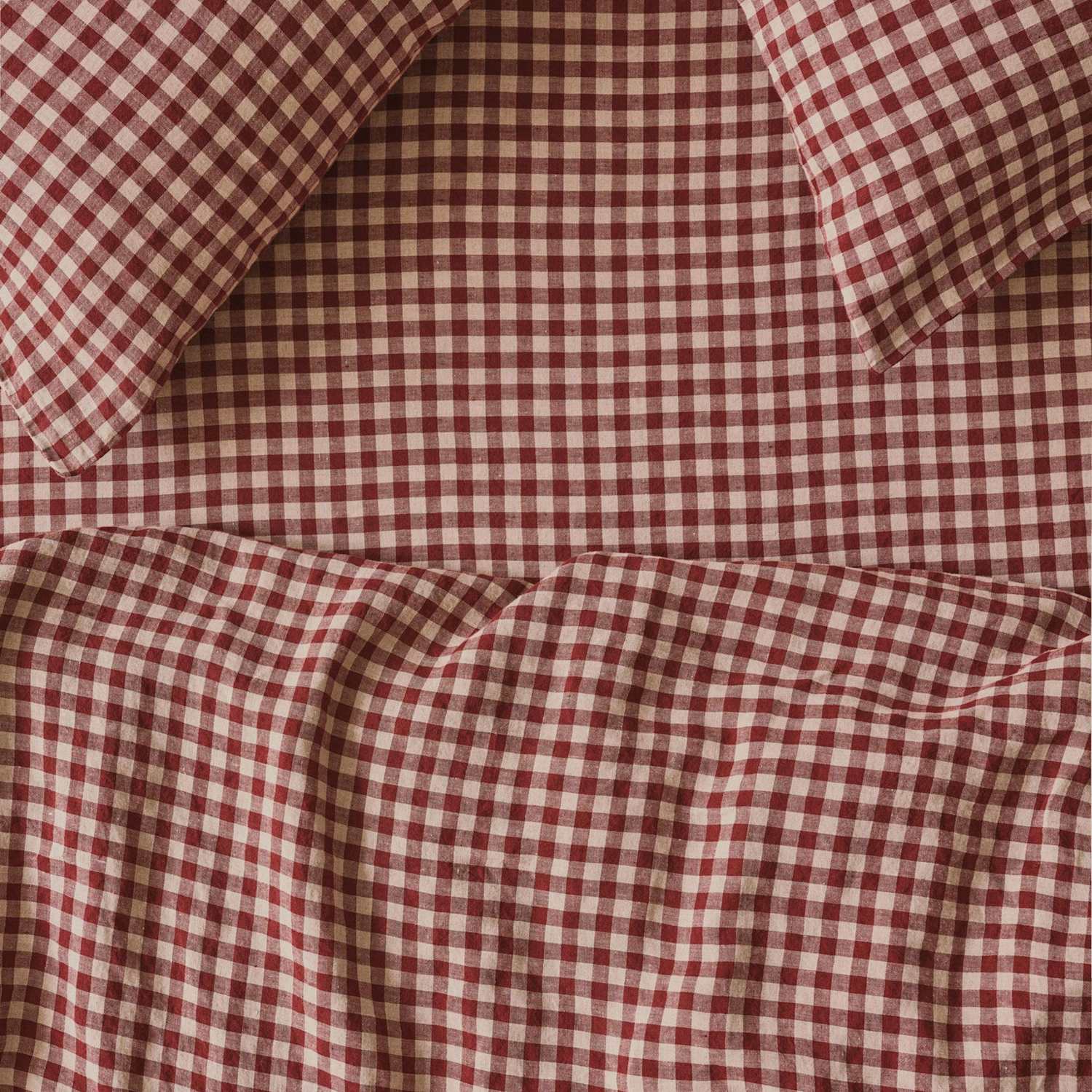 Piglet In Bed Pure Linen Gingham Fitted Sheet - Double (4 ft 6) - Red Mix - Available at M&S