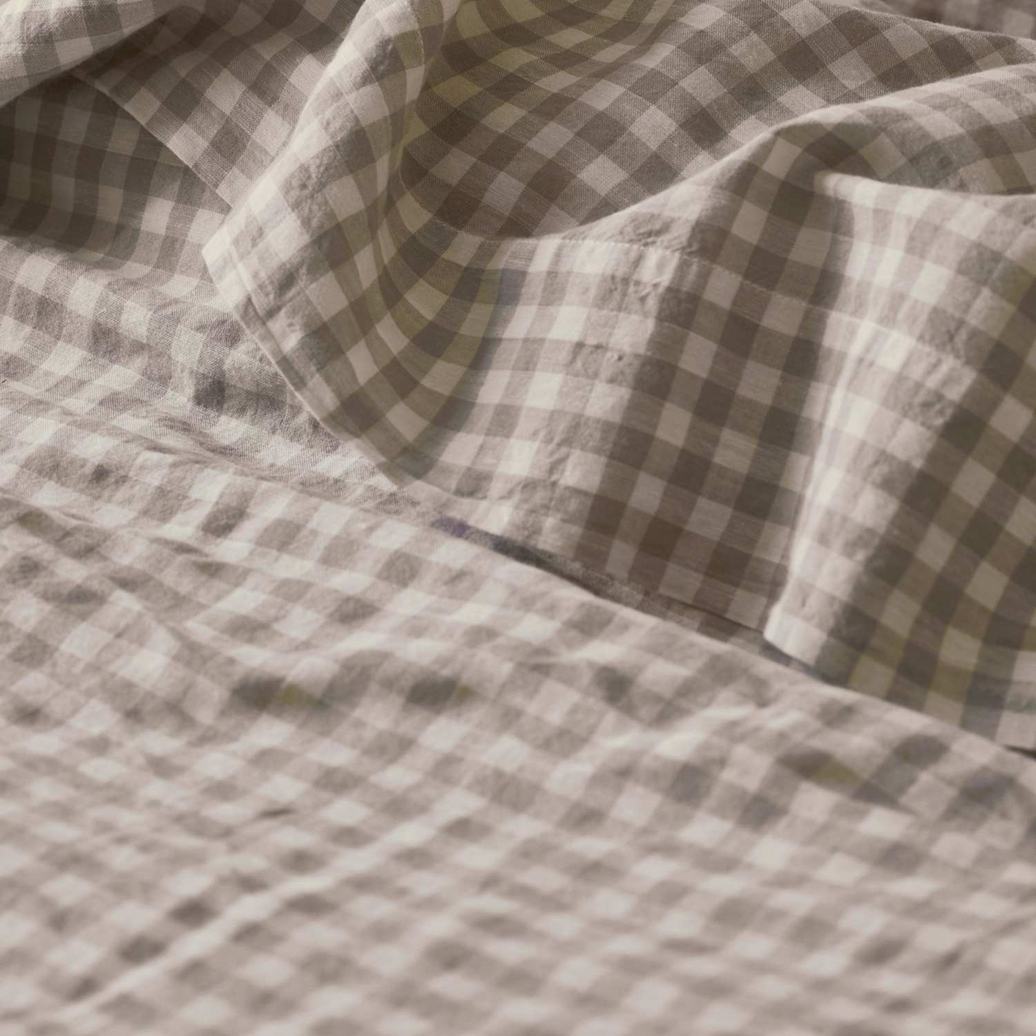 Piglet In Bed Pure Linen Gingham Flat Sheet - Super King Size (6 ft) - Oatmeal Mix - Available at M&S