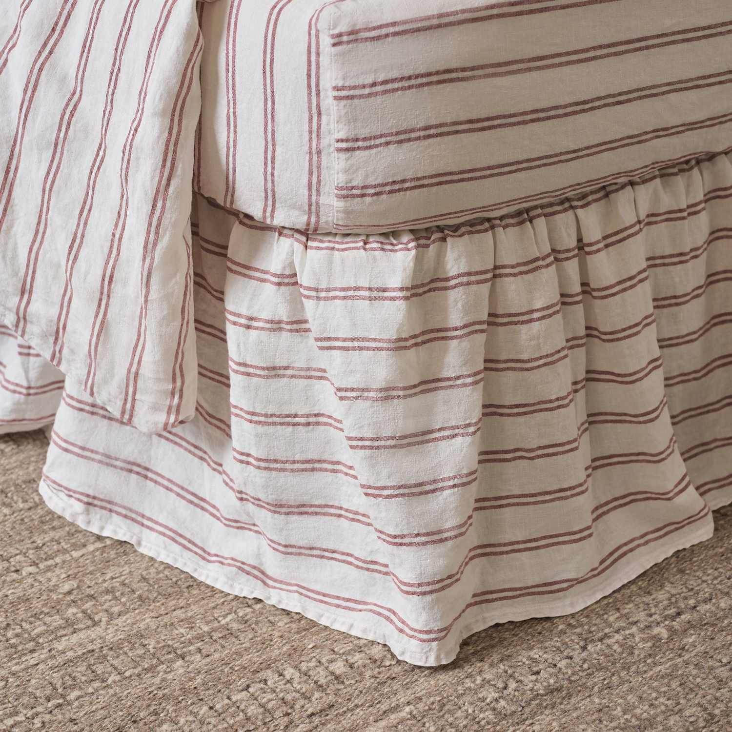 Piglet In Bed Linen Rich Kemptown Striped Valance Sheet - Double (4 ft 6) - Red Mix - Available at M&S