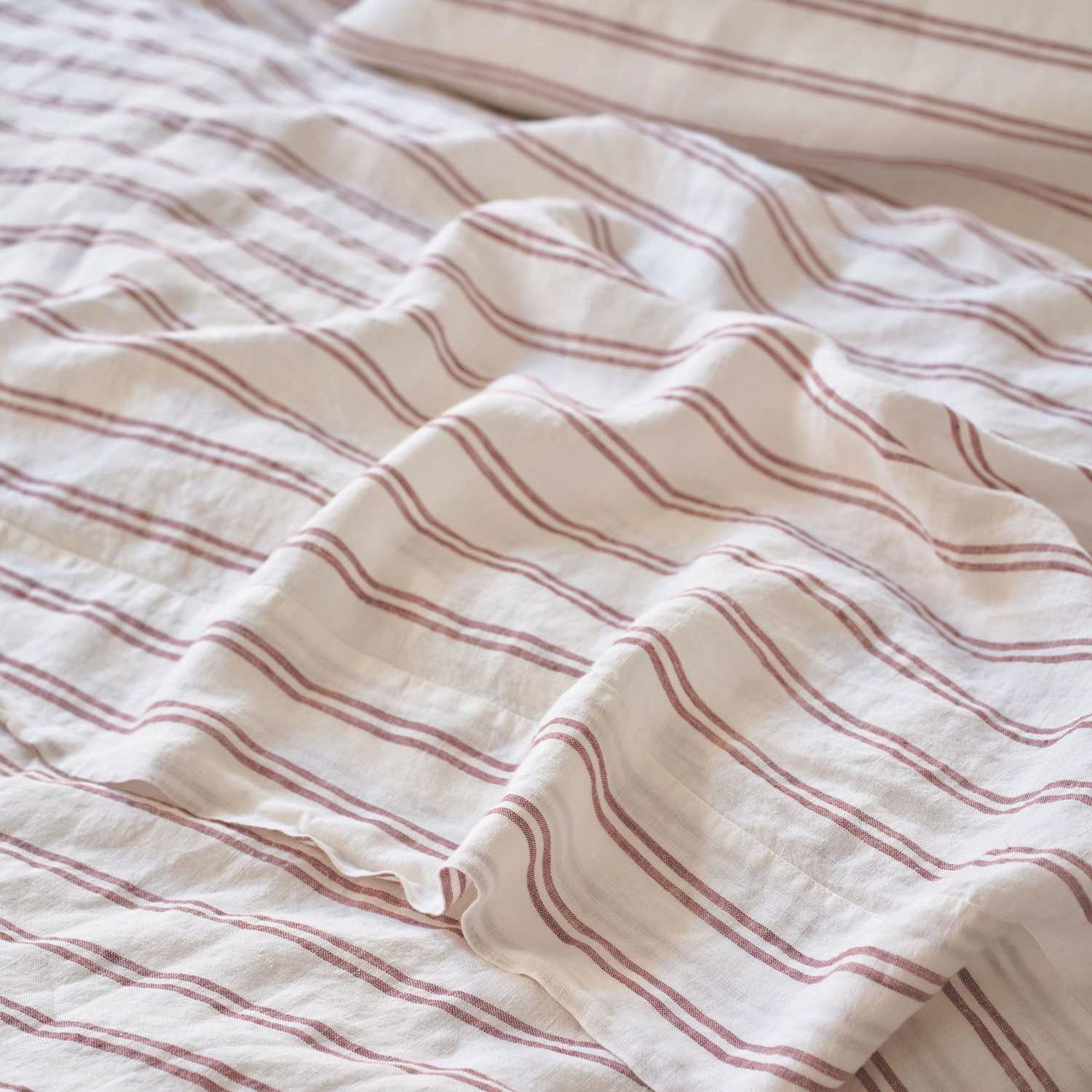 Piglet In Bed Linen Rich Striped Flat Sheet - Double (4 ft 6) - Red Mix - Available at M&S