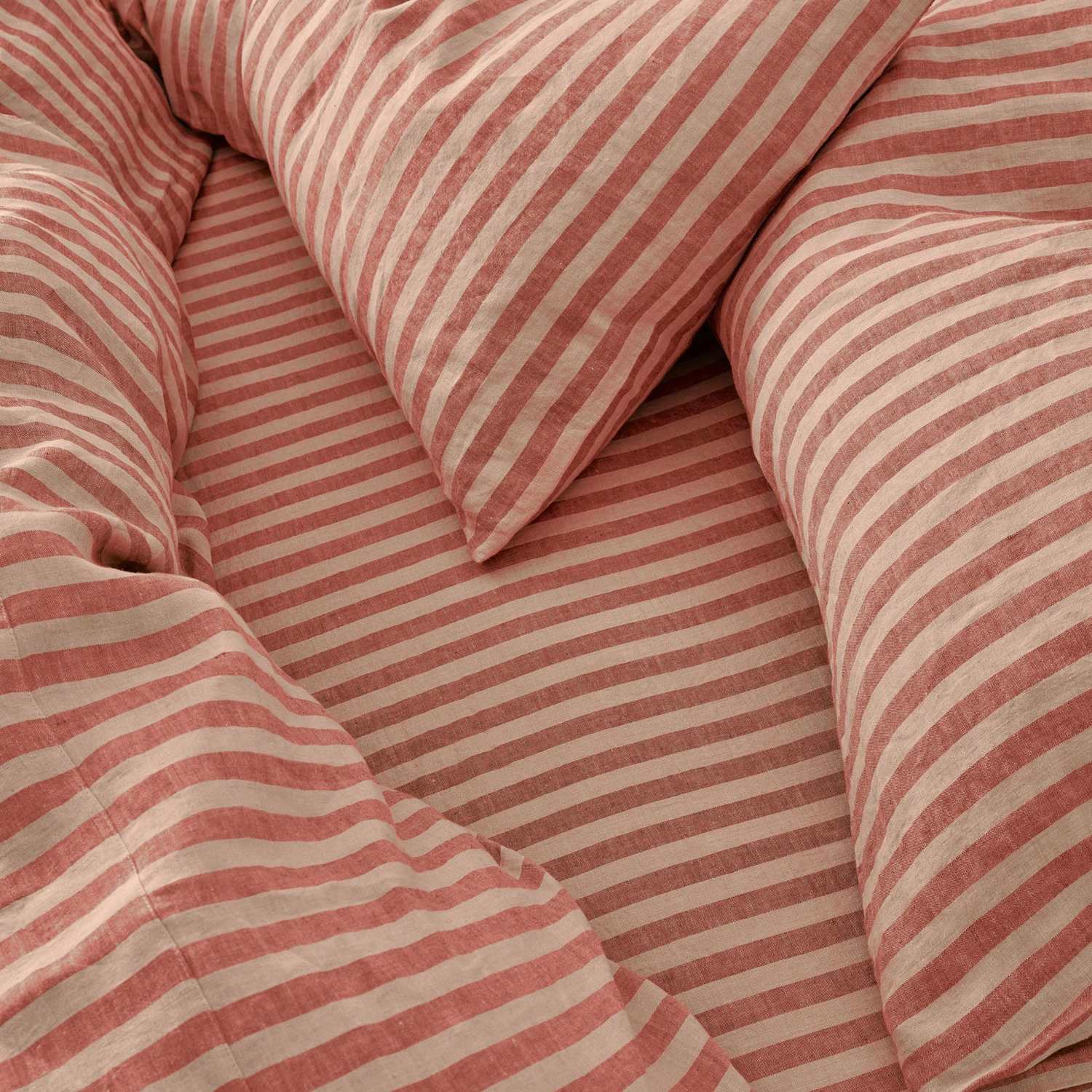 Piglet In Bed Linen Rich Pembroke Stripe Fitted Sheet - Double (4 ft 6) - Red Mix - Available at M&S