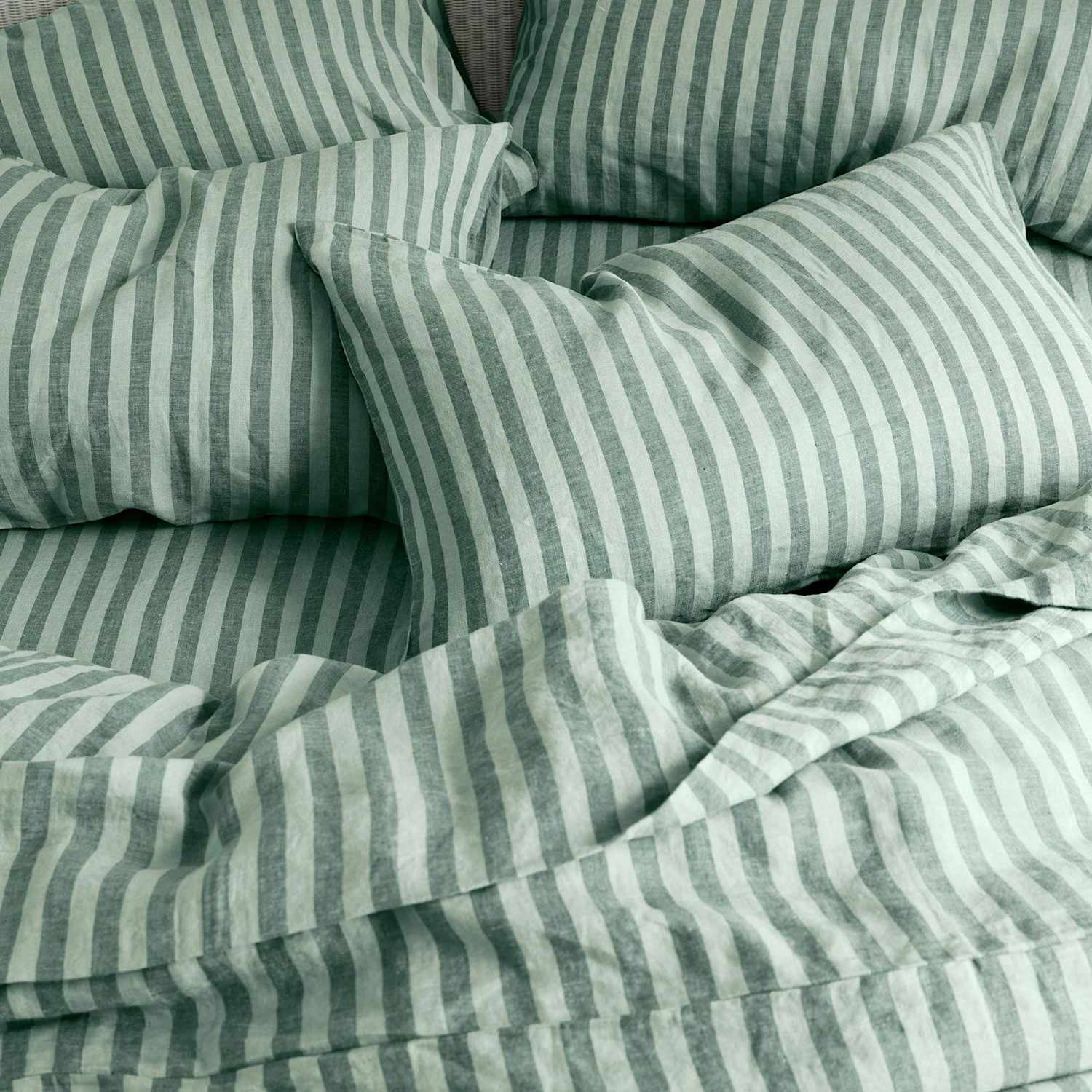 Piglet In Bed Linen Rich Pembroke Stripe Fitted Sheet - King Size (5 ft) - Green Mix - Available at M&S