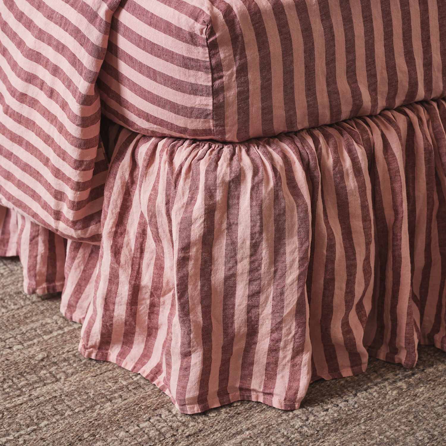 Piglet In Bed Linen Rich Pembroke Striped Valance Sheet - Double (4 ft 6) - Red Mix - Available at M&S