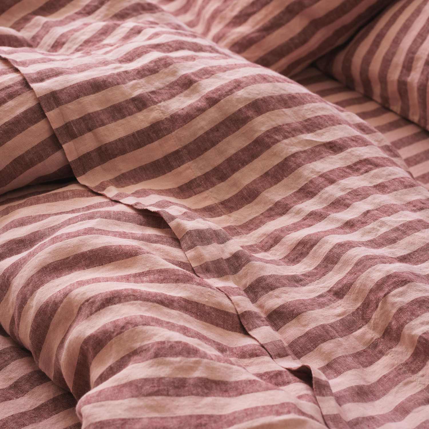 Piglet In Bed Pure Linen Striped Flat Sheet - Single (3 ft) - Pink Mix - Available at M&S