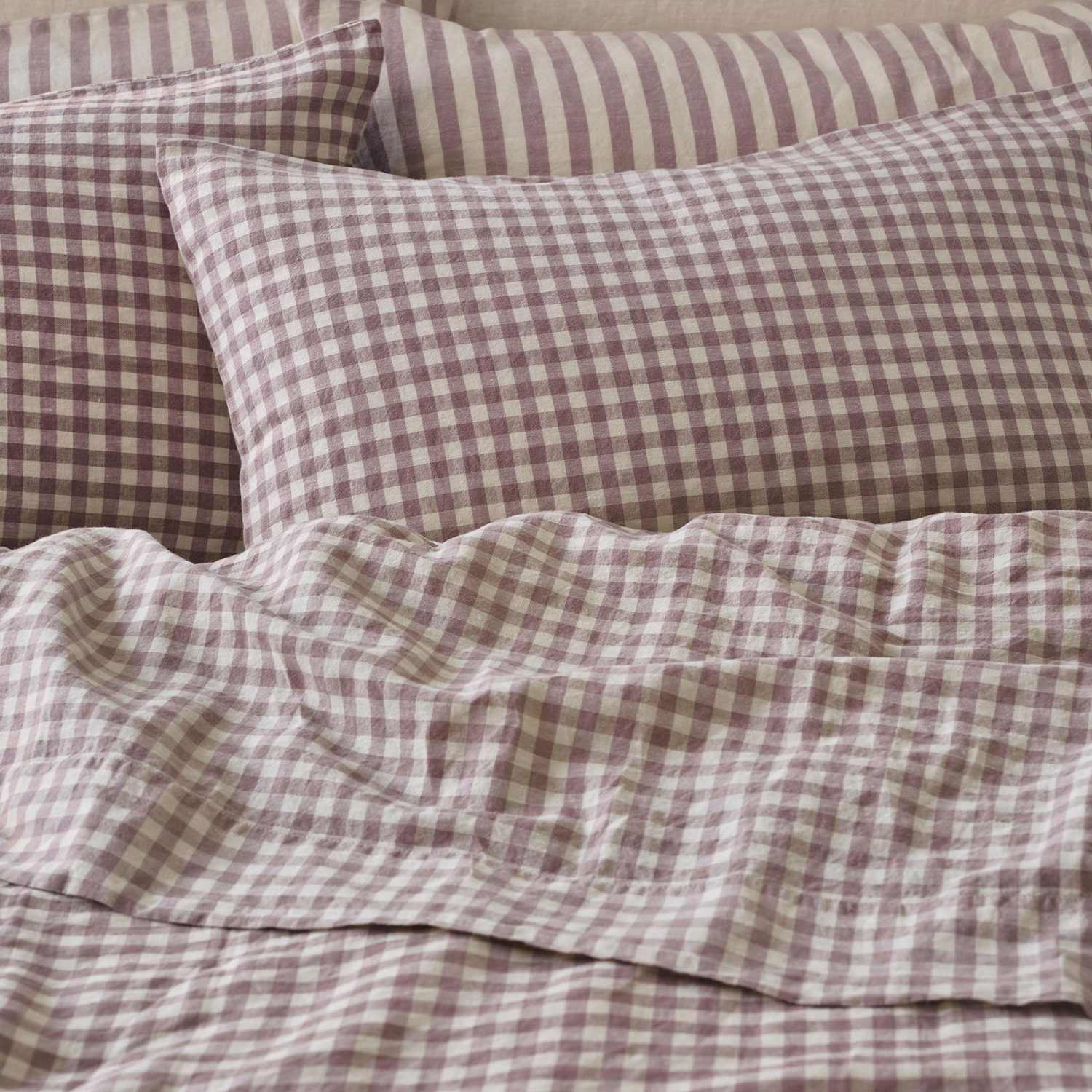Piglet In Bed Linen Rich Gingham Pillowcase Set - Light Pink Mix - Available at M&S
