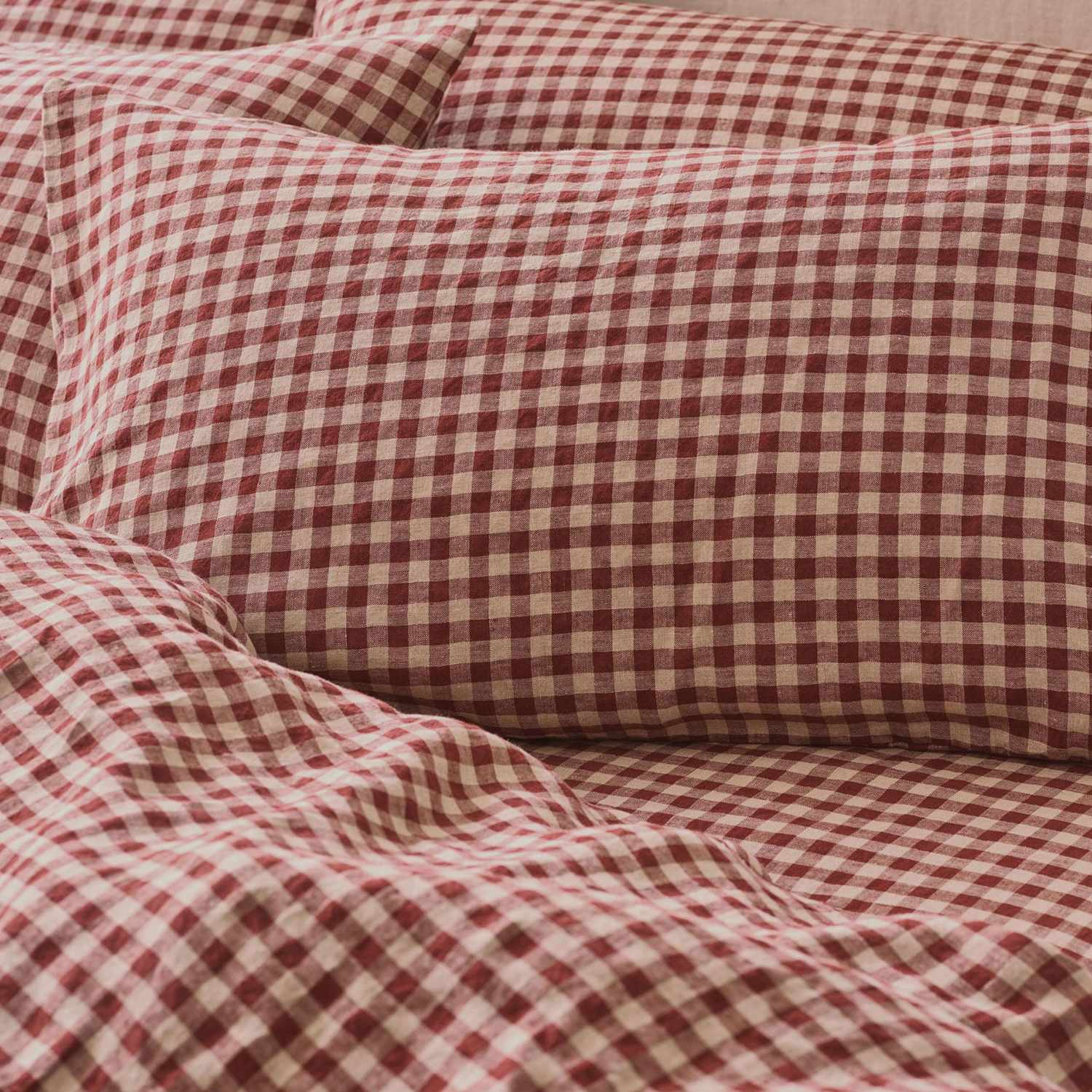 Piglet In Bed Linen Rich Gingham Pillowcase Set - Red Mix - Available at M&S