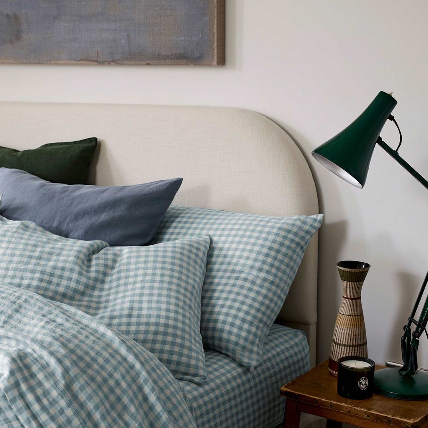 Piglet In Bed 2 Pack Pure Linen Gingham Pillowcases - Blue Mix - Available at M&S