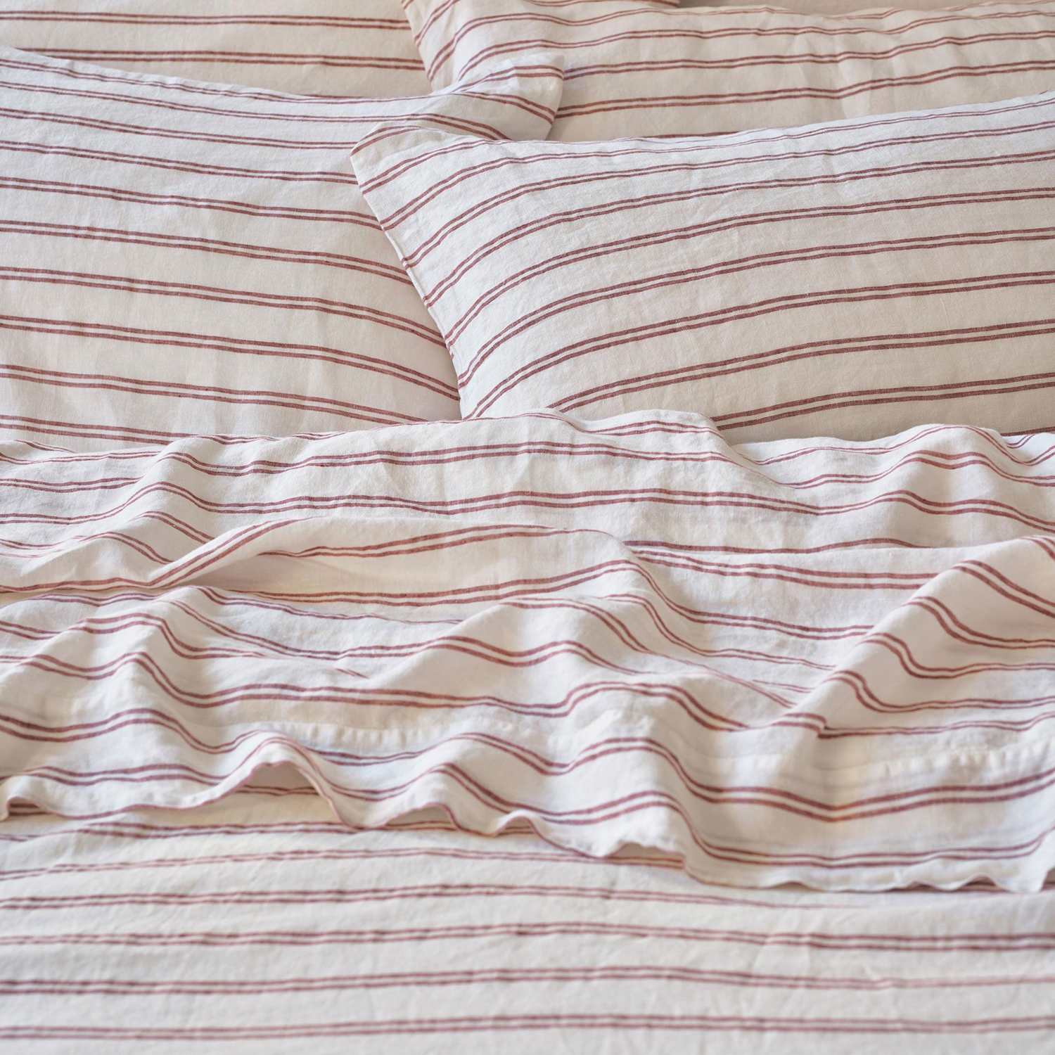 Piglet In Bed 2 Pack Linen Rich Kemptown Pillowcases - Red Mix - Available at M&S