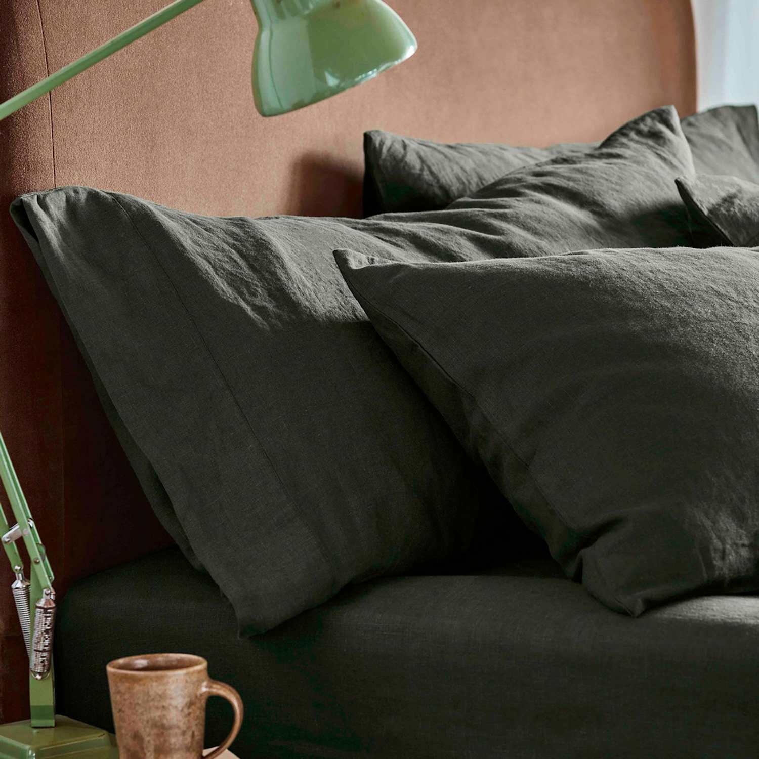 Piglet In Bed Pure Linen Pillowcase Set - Green - Available at M&S