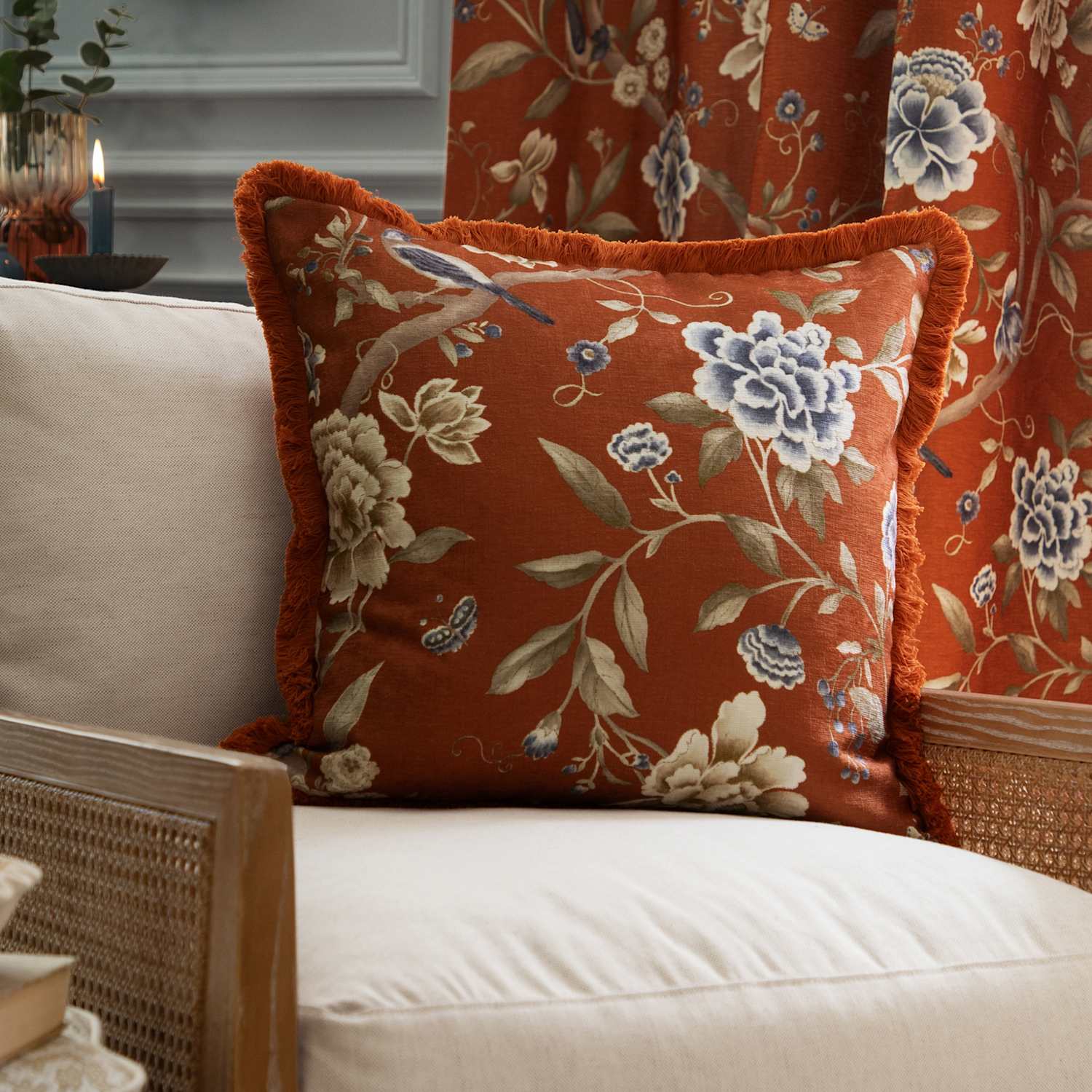 Sanderson Chenille Porcelain Garden Cushion - Brown Mix - Available at M&S