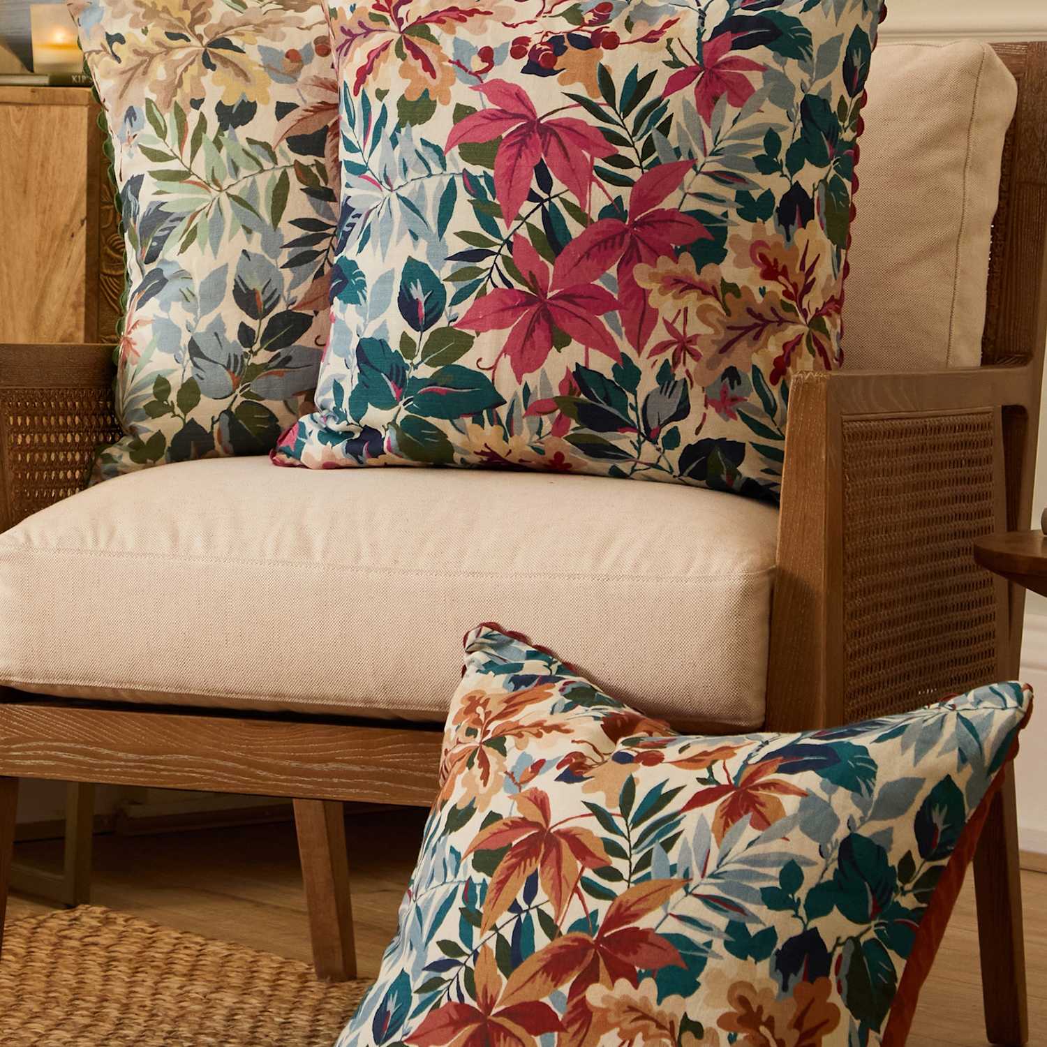 Sanderson Pure Cotton Robins Wood Leaf Printed Cushion - Green Mix - Available at M&S