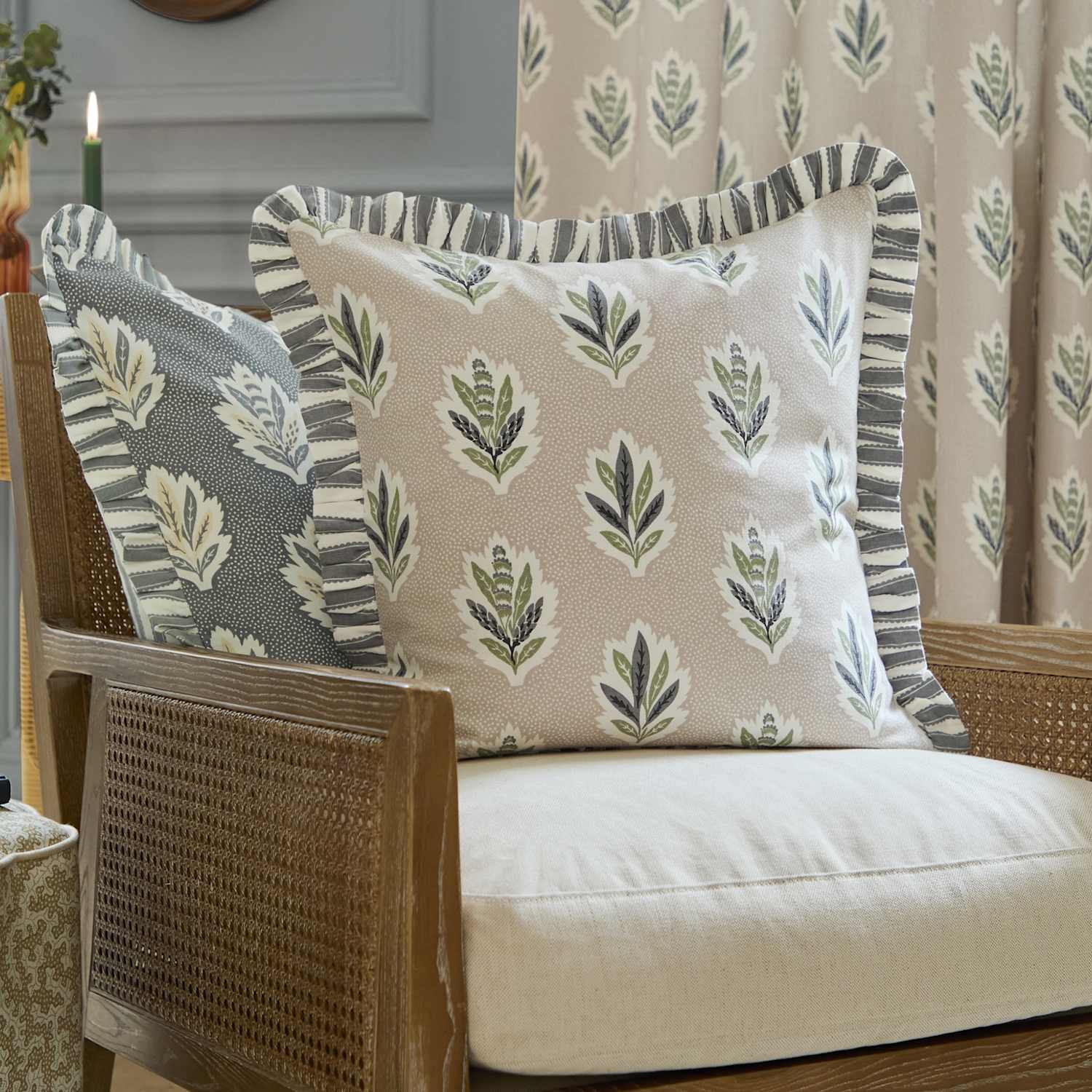 Sanderson Pure Cotton Sessile Leaf Ruffle Cushion - Natural Mix - Available at M&S