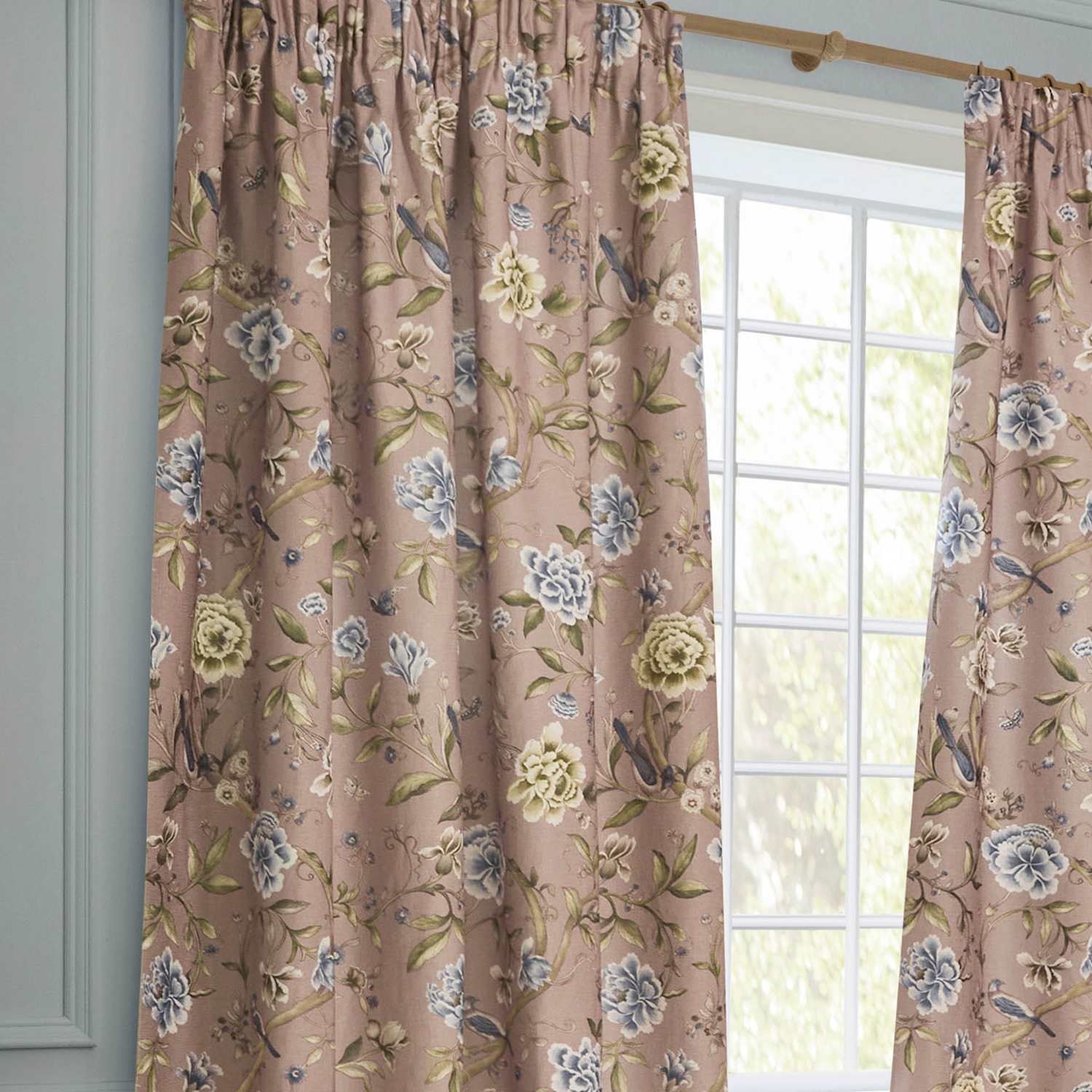 Sanderson Porcelain Garden Chenille Curtains - W168cm, Drop 229cm - Pink Mix - Available at M&S
