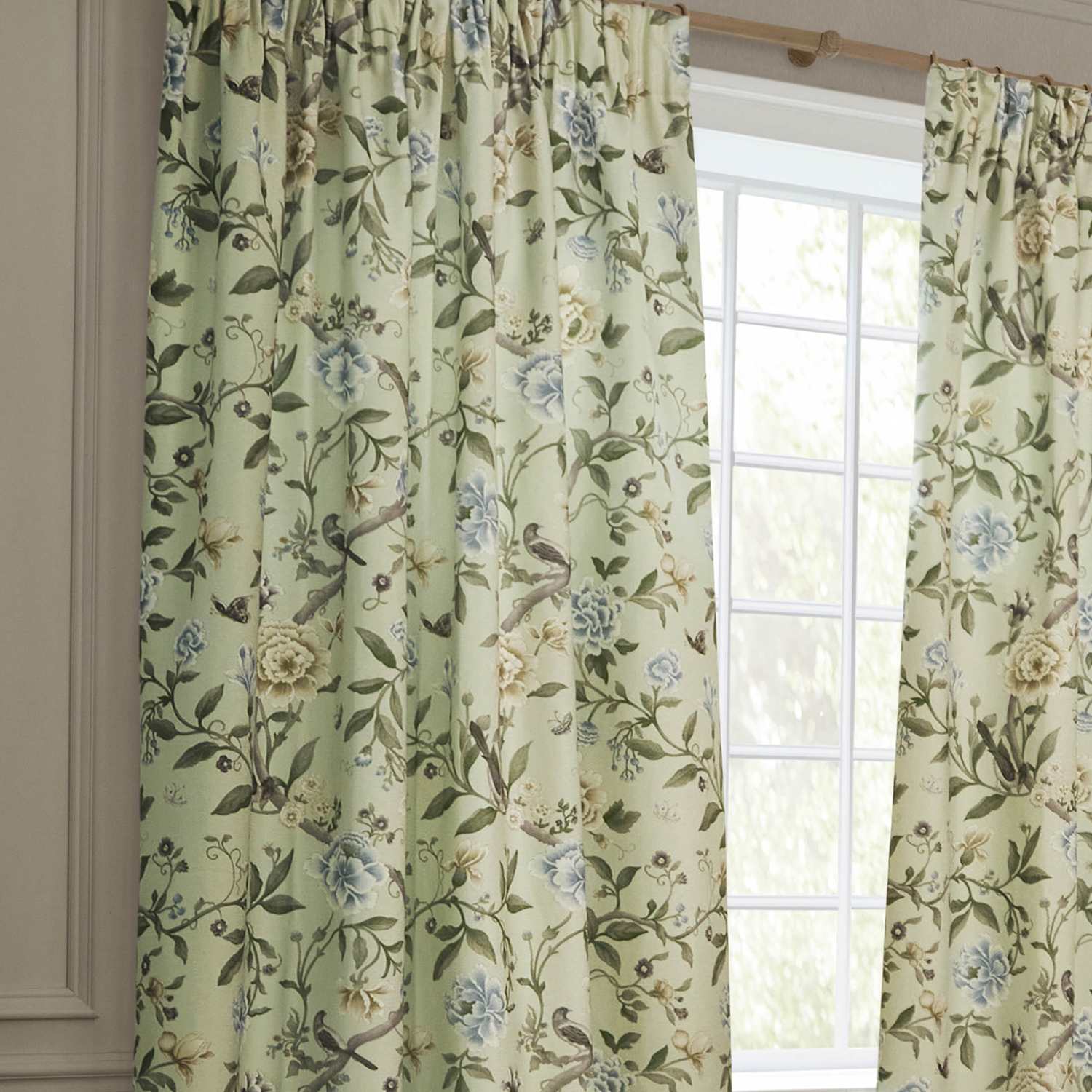 Sanderson Porcelain Garden Chenille Curtains - W168cm, Drop 137cm - Green Mix - Available at M&S