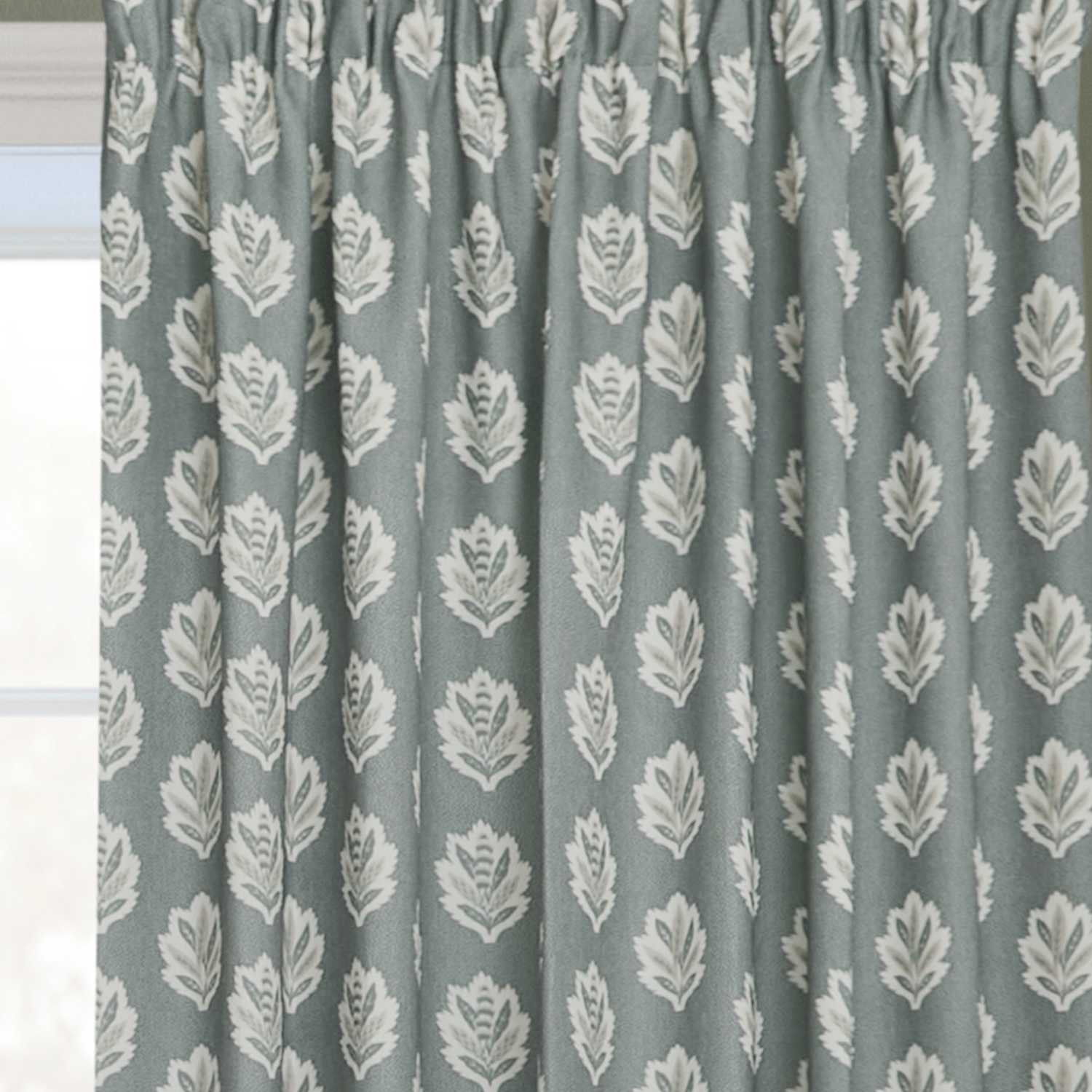 Sanderson Sessile Leaf Pencil Pleat Curtains - W218cm, Drop 137cm - Blue Mix - Available at M&S