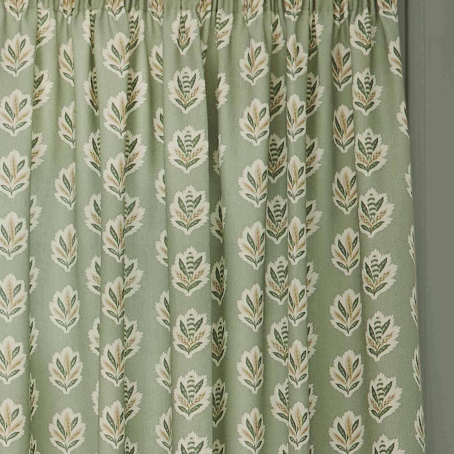 Sanderson Sessile Leaf Pencil Pleat Curtains - W168cm, Drop 183cm - Green Mix - Available at M&S
