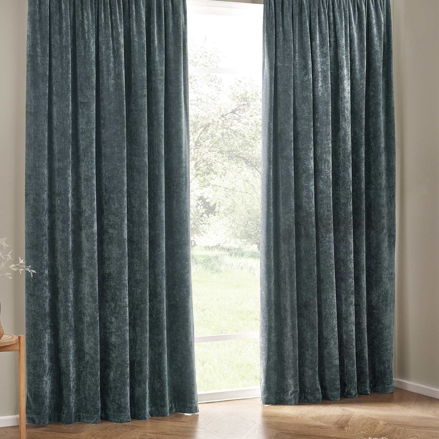 Yard Chenille Velvet Pencil Pleat Curtains - W168cm, Drop 183cm - Blue - Available at M&S