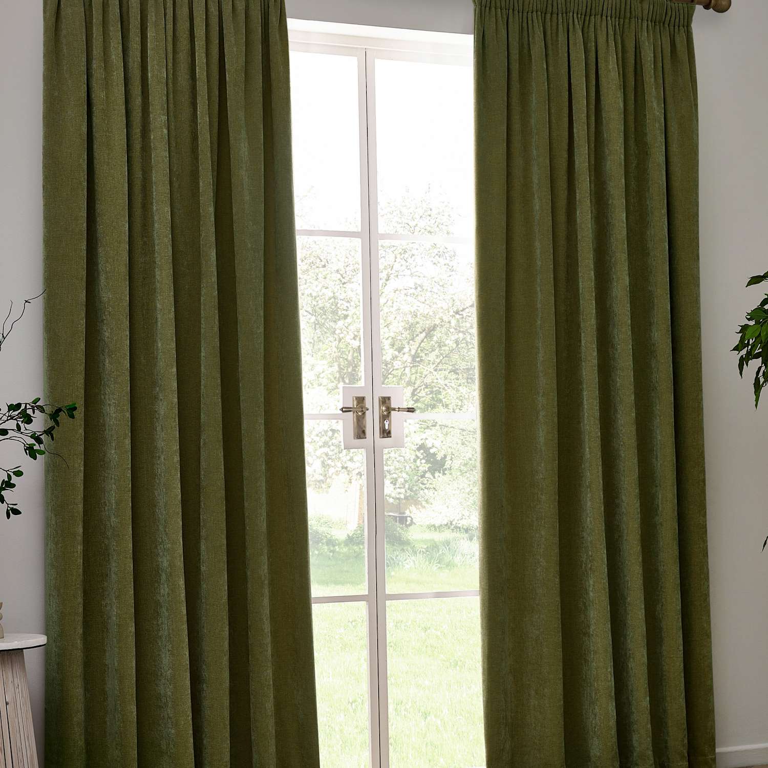 Yard Chenille Velvet Pencil Pleat Curtains - W168cm, Drop 229cm - Olive - Available at M&S