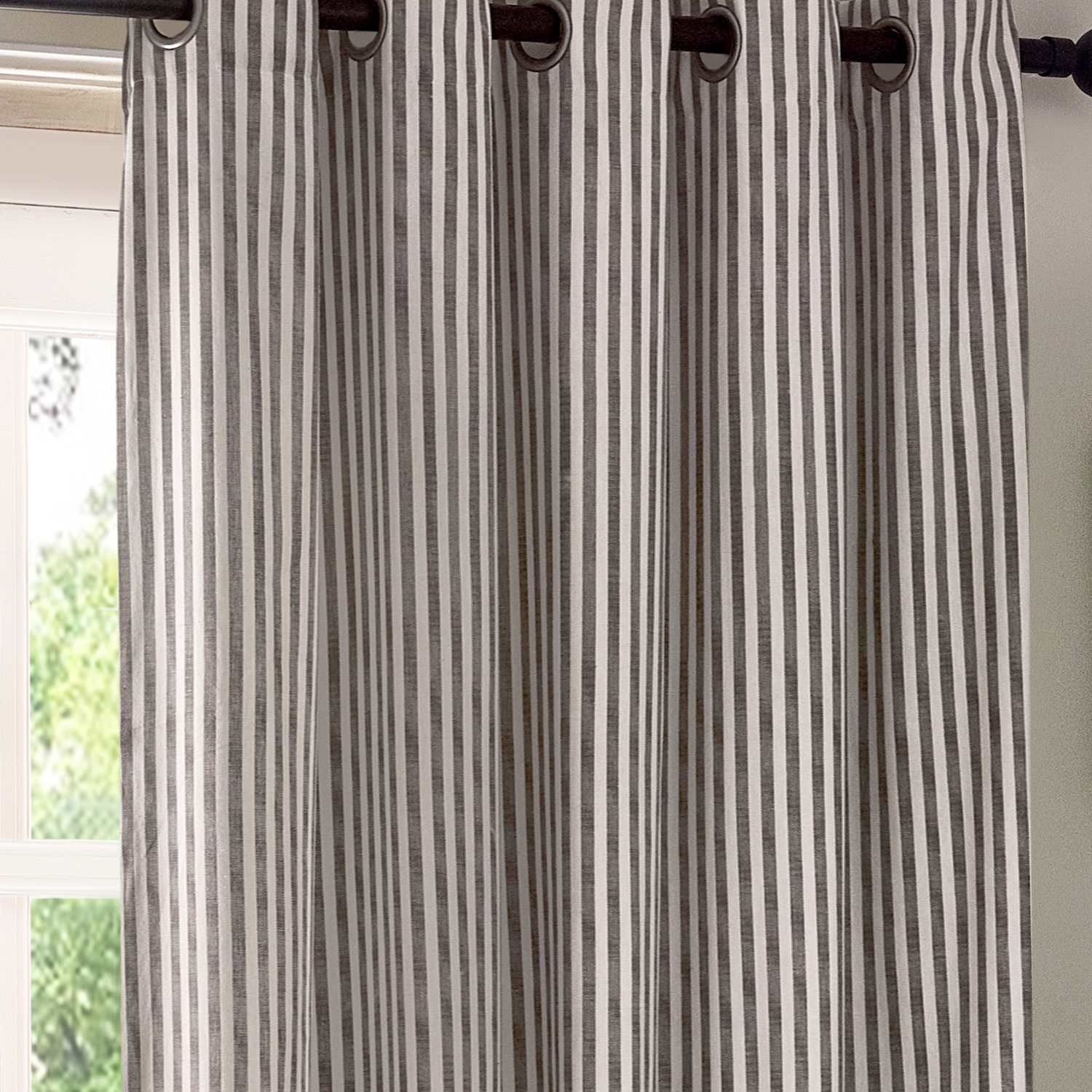 Yard Hebden Pure Cotton Striped Eyelet Curtains - W168cm, Drop 229cm - Grey Mix - Available at M&S