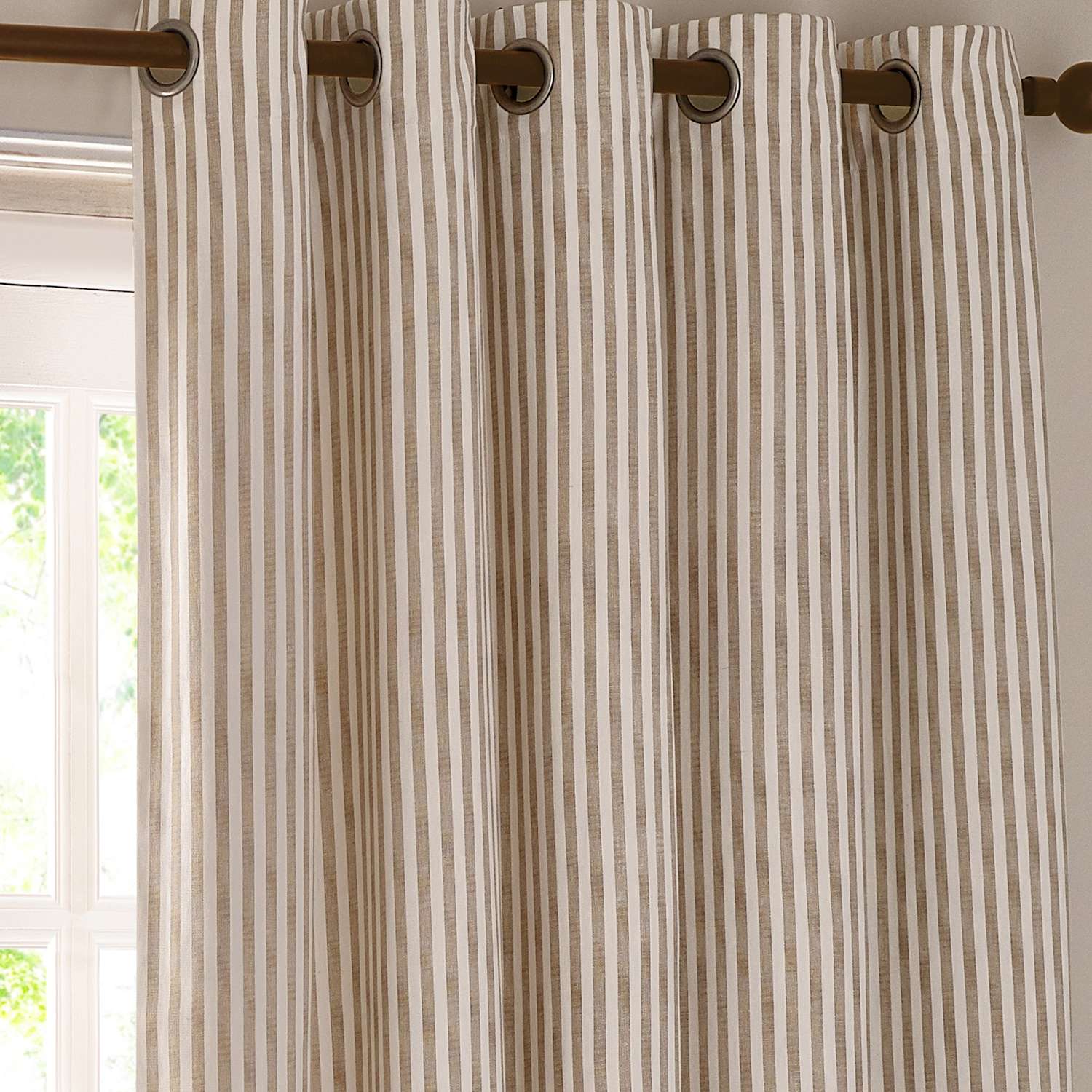 Yard Hebden Pure Cotton Striped Eyelet Curtains - W168cm, Drop 183cm - Natural Mix - Available at M&S