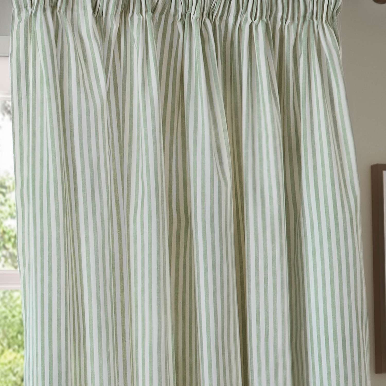 Yard Hebden Pure Cotton Striped Curtains - W168cm, Drop 137cm - Green Mix - Available at M&S