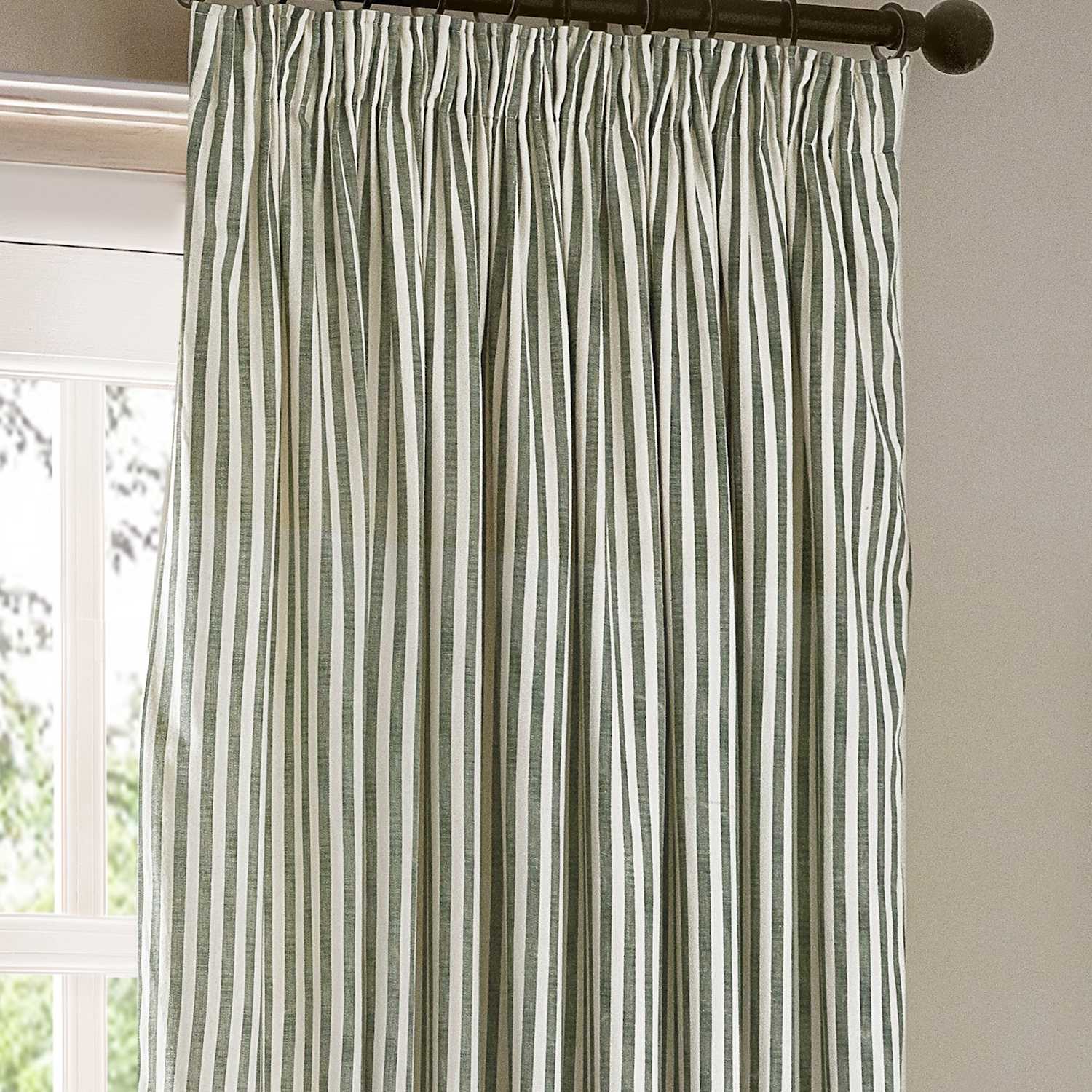 Yard Hebden Pure Cotton Striped Curtains - W117cm, Drop 183cm - Dark Green Mix - Available at M&S