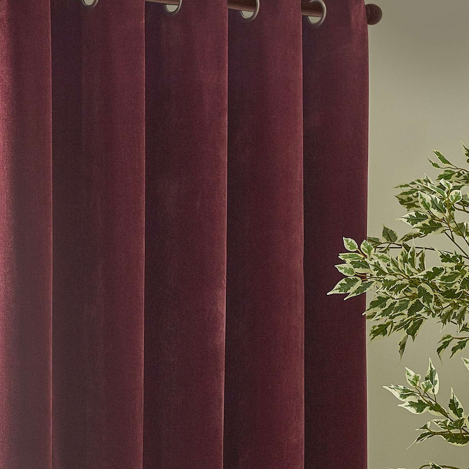 Yard Chenille Velvet Eyelet Curtains - W168cm, Drop 229cm - Burgundy - Available at M&S