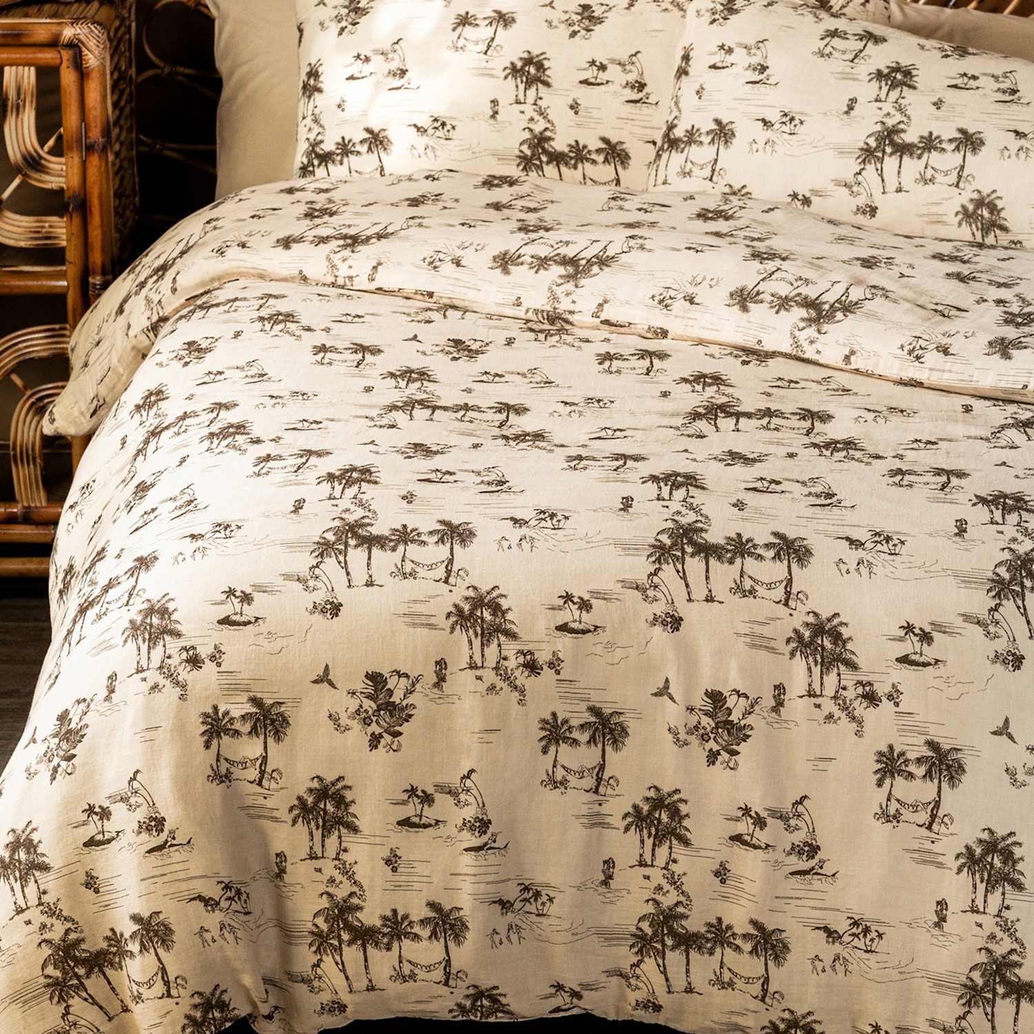 Rockett St George Pure Cotton Palm Party Duvet Set - Double (4 ft 6) - Cream Mix - Available at M&S
