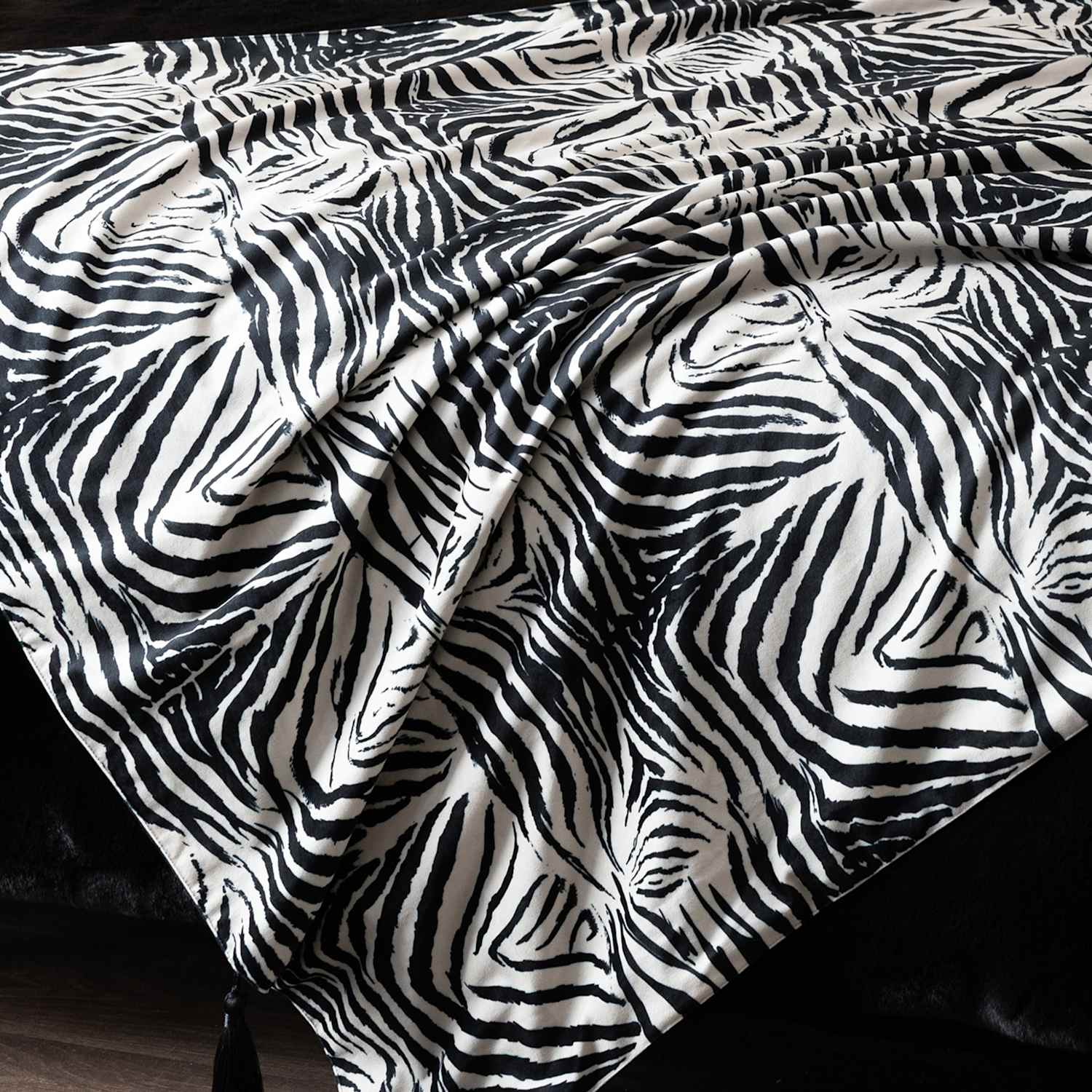 Rockett St George Velvet Zebra Tassled Throw - Medium - Black Mix - Available at M&S
